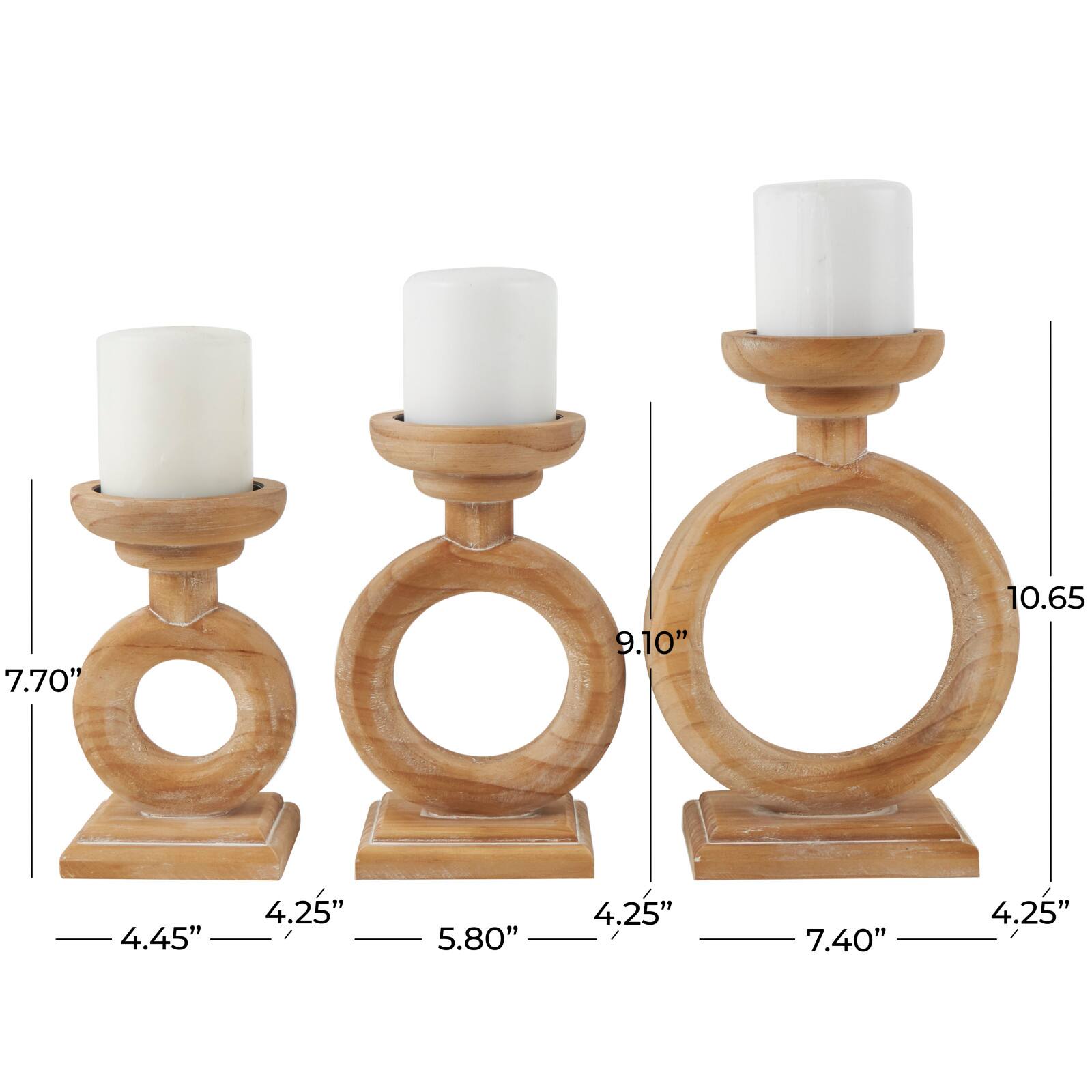 Brown Wood Circular Ring Candle Holder Set