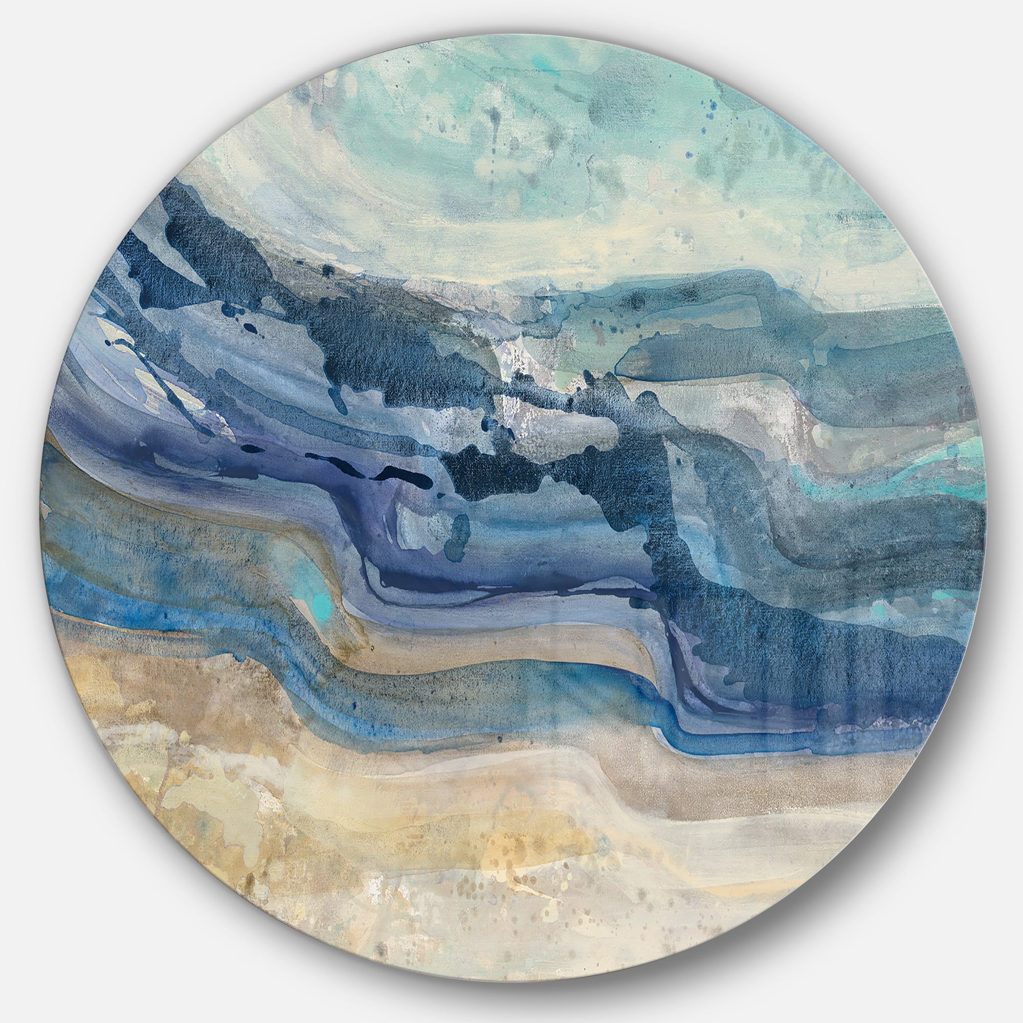 Designart - Coast Blue Sea Waves Watercolour - Traditional Metal Circle Wall Art