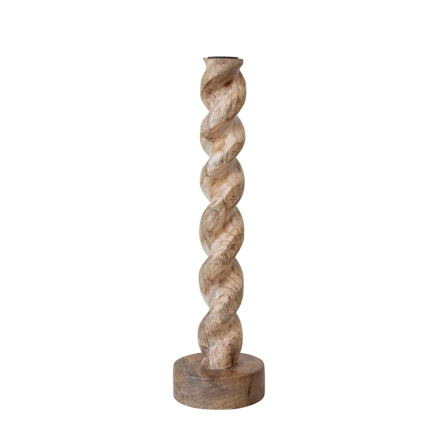Hello Honey® 14" Tall Natural Hand-Carved Mango Wood Twisted Taper Candle Holder