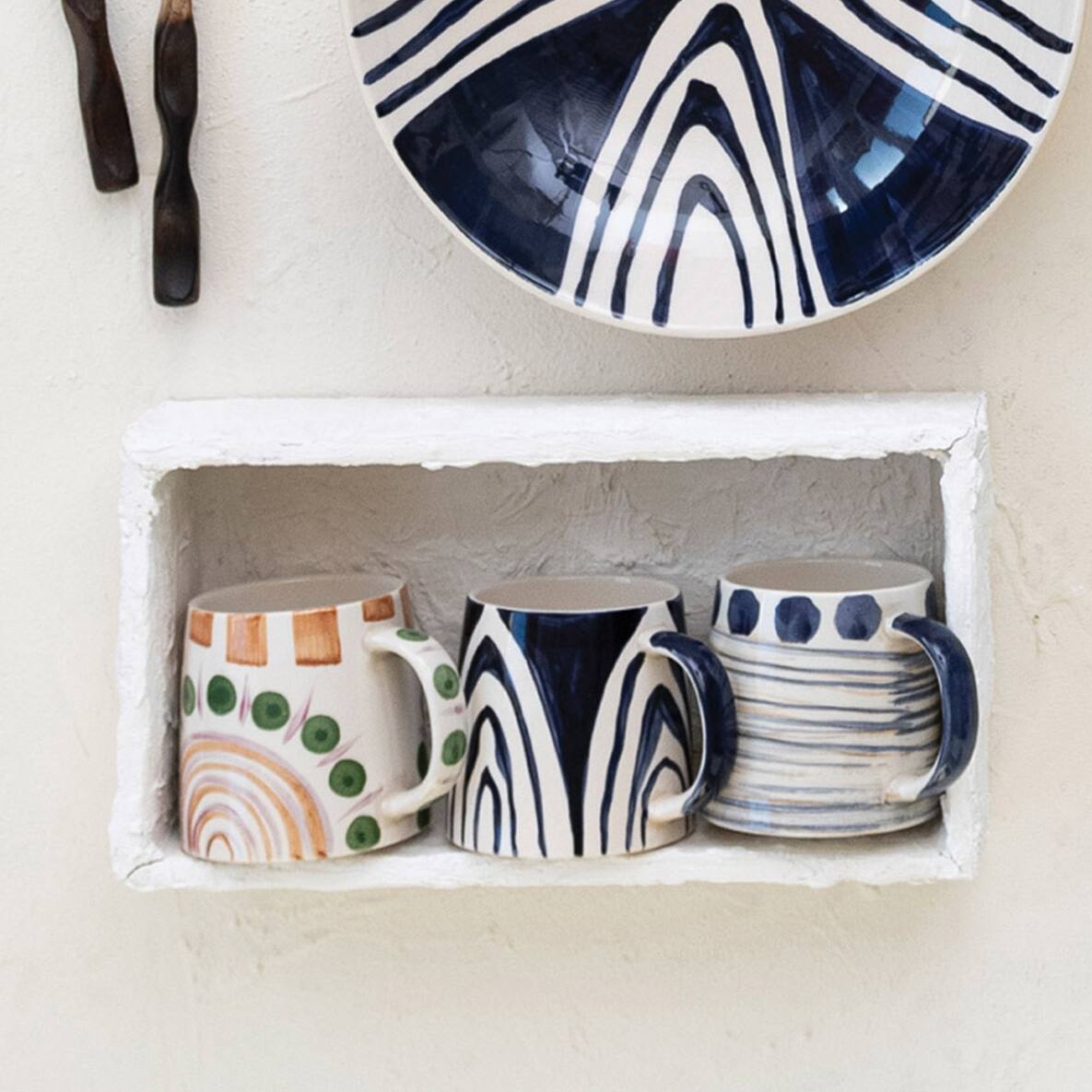 Hello Honey® 4.25" Geometric Print Stoneware Mug Set