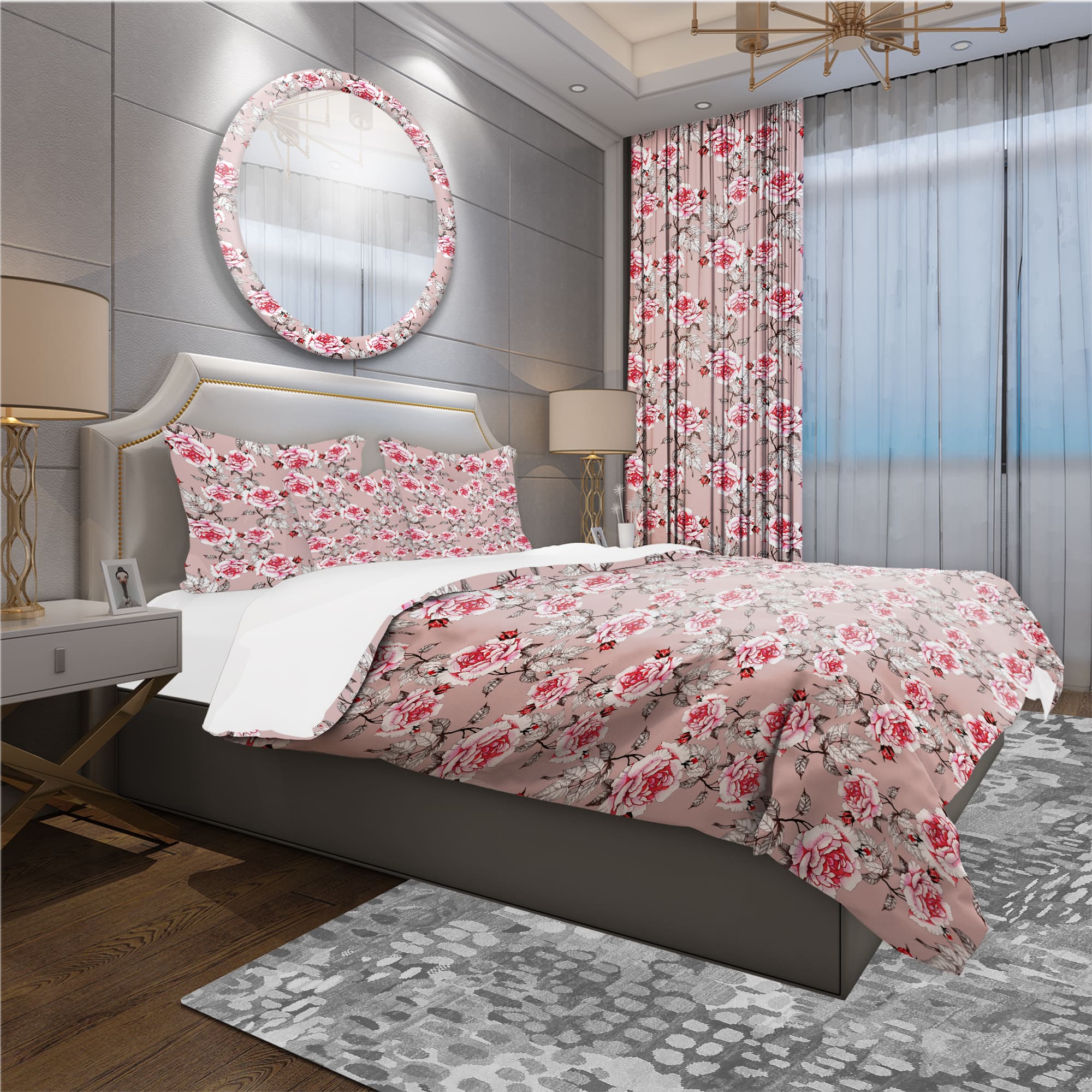 Designart 'Red Rose in Pink Background' Traditional Bedding Set