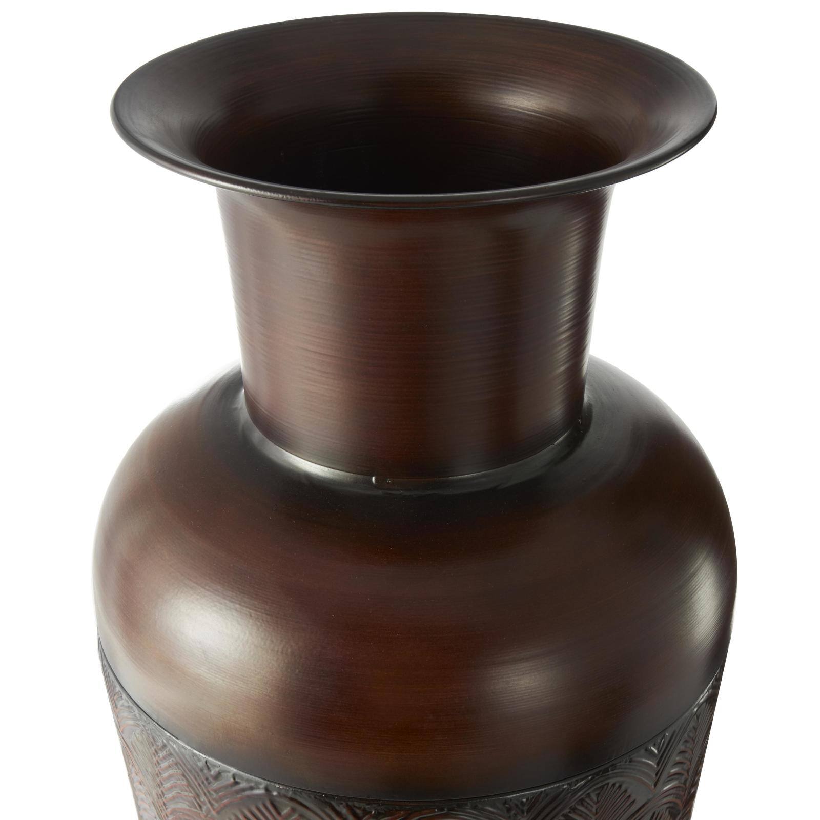 Dark Brown Metal Tall Vase Set with Geometric Designs