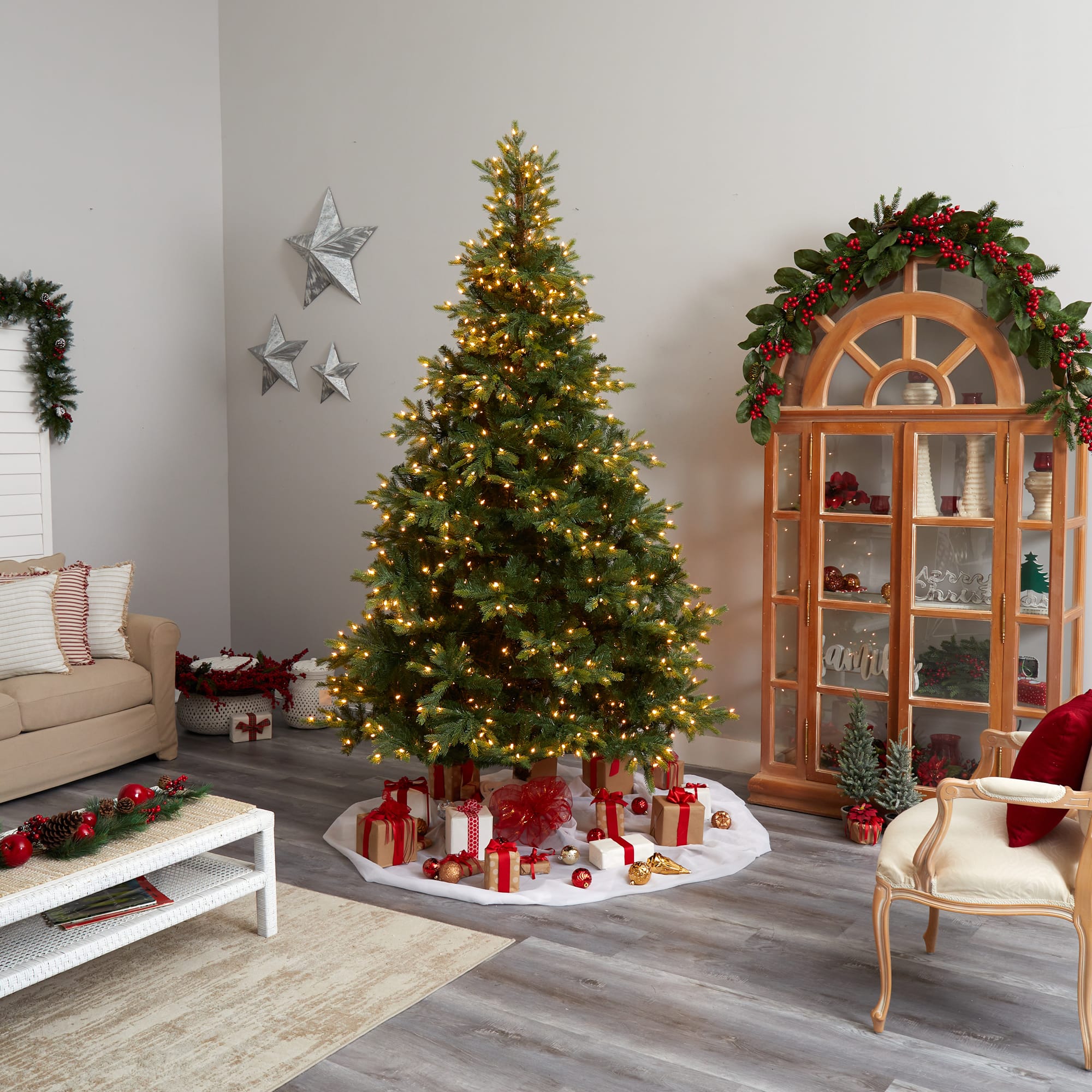 9ft. Pre-Lit North Carolina Spruce Artificial Christmas Tree, Clear LED Lights