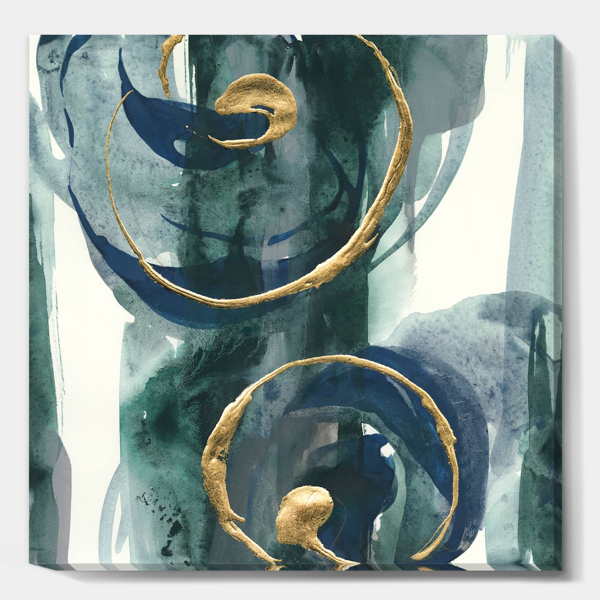 Designart - Mettalic Indigo and Gold II - Posh &#x26; Luxe Premium Canvas Wall Art