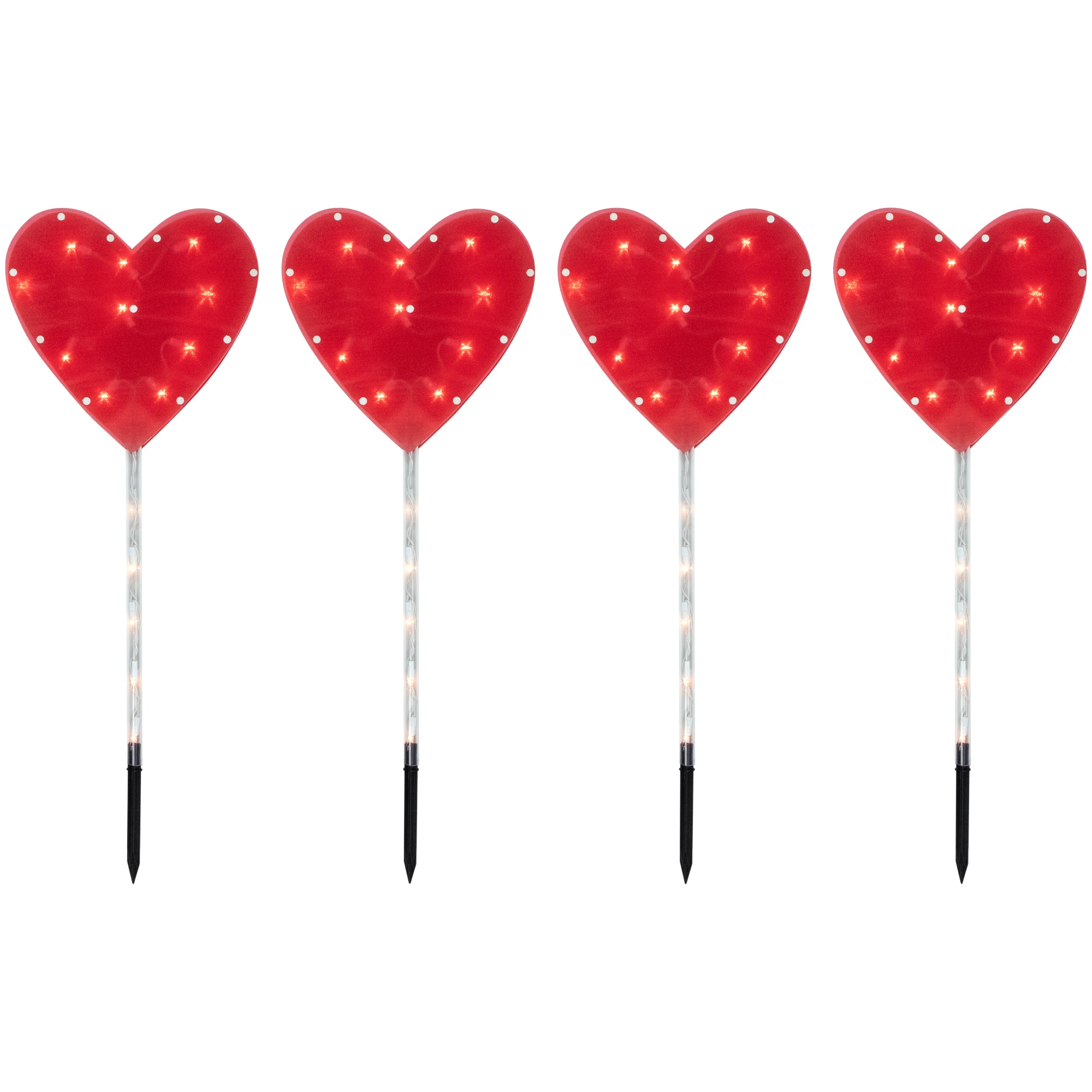 Red Heart Valentine's Day Pathway Marker Lawn Stakes With Clear Lights, 4ct.