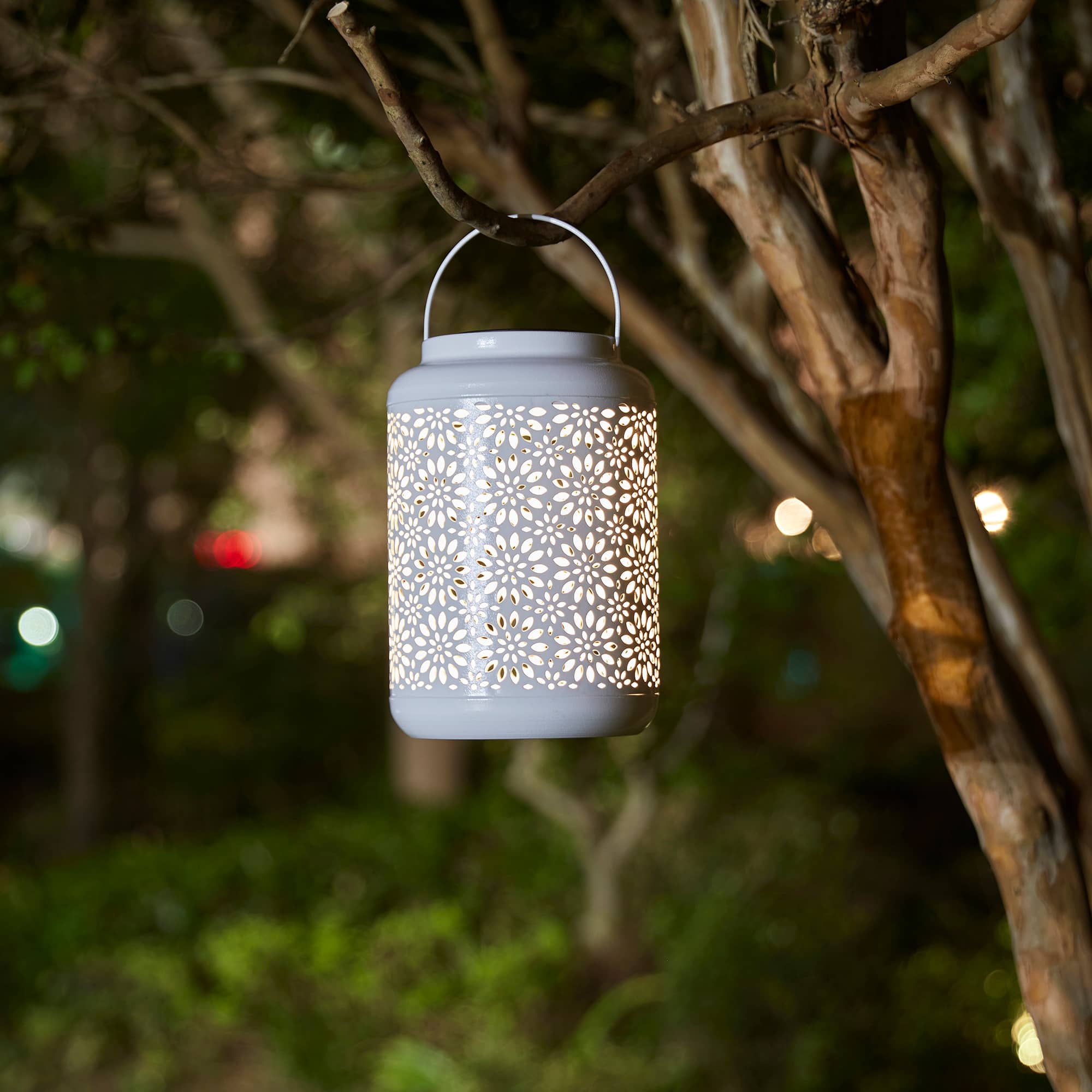 Glitzhome® 8.5" Flower Cutout Solar Powered Hanging Lantern