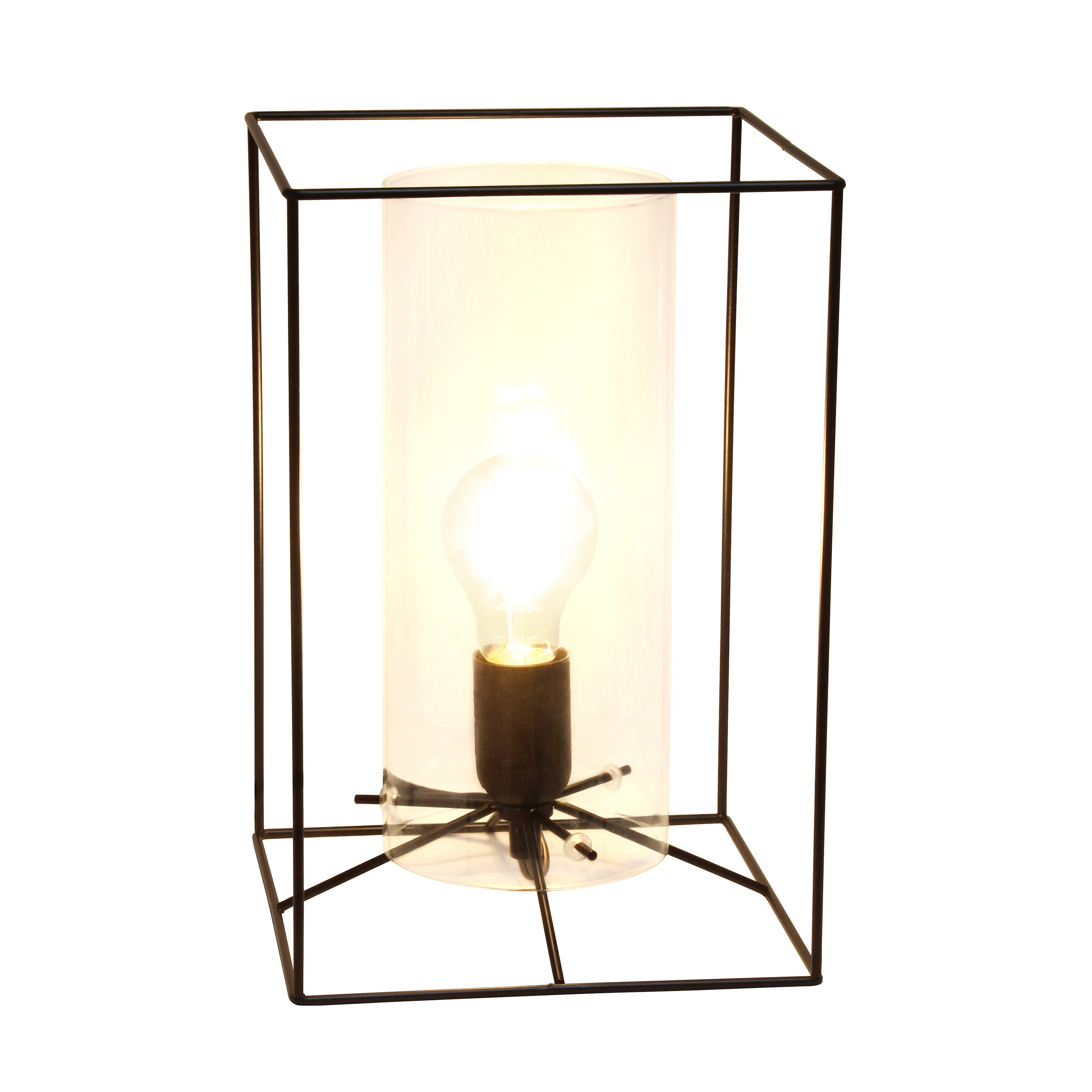 Lalia Home Black Framed Table Lamp with Cylinder Glass Shade