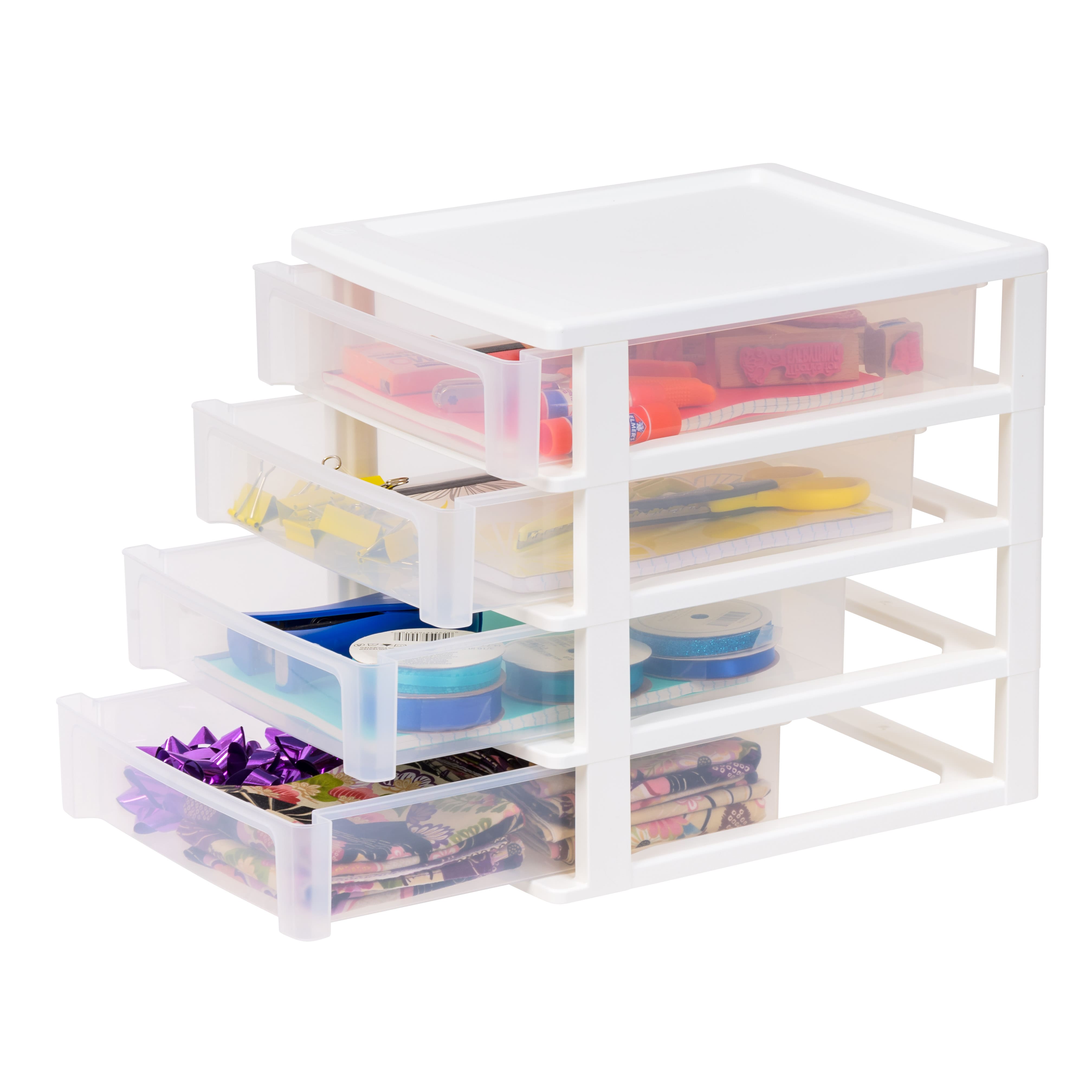 IRIS White 4-Drawer Desktop Plastic Drawer Organizer