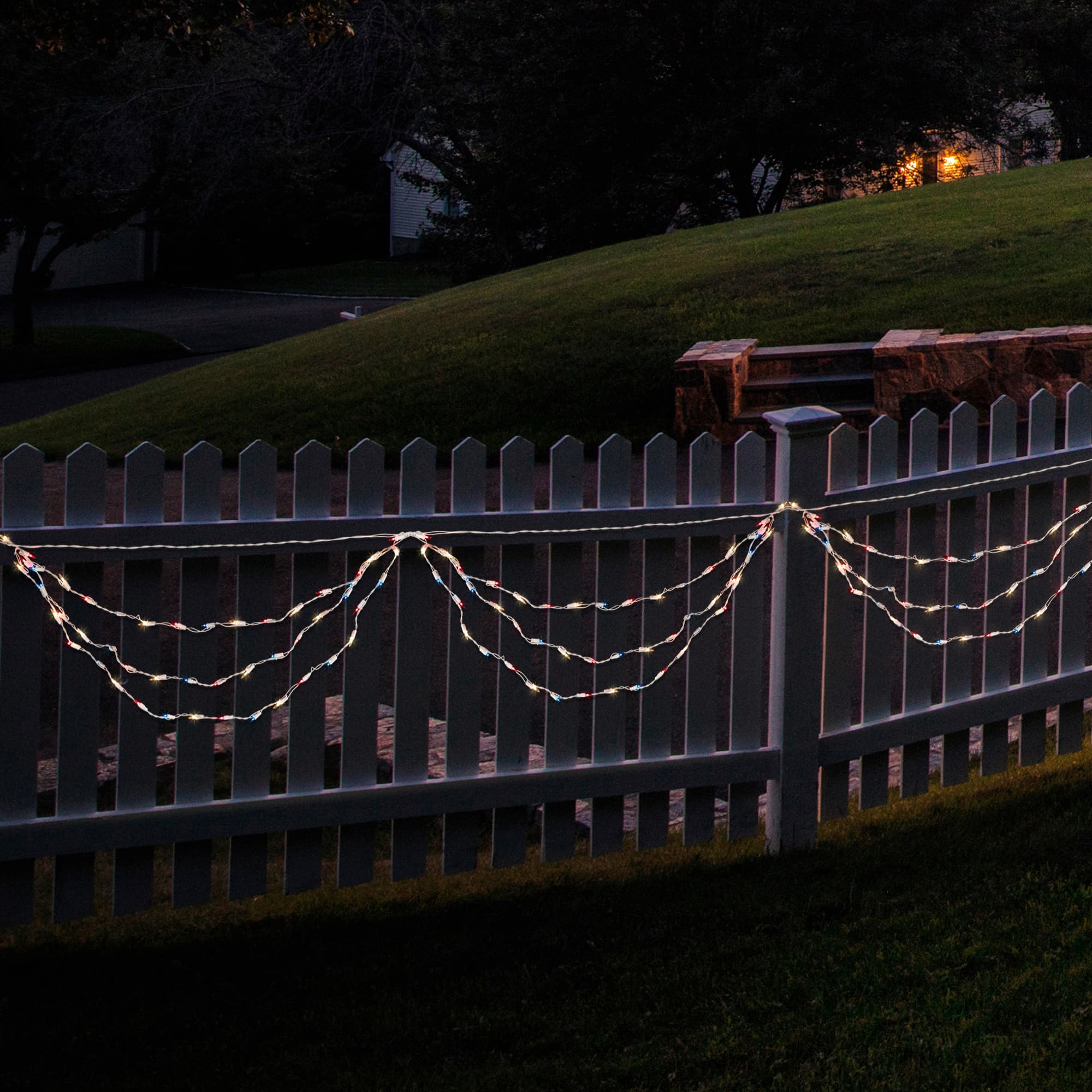 100ct. Red, Blue and Clear 4th of July Mini Swag Lights