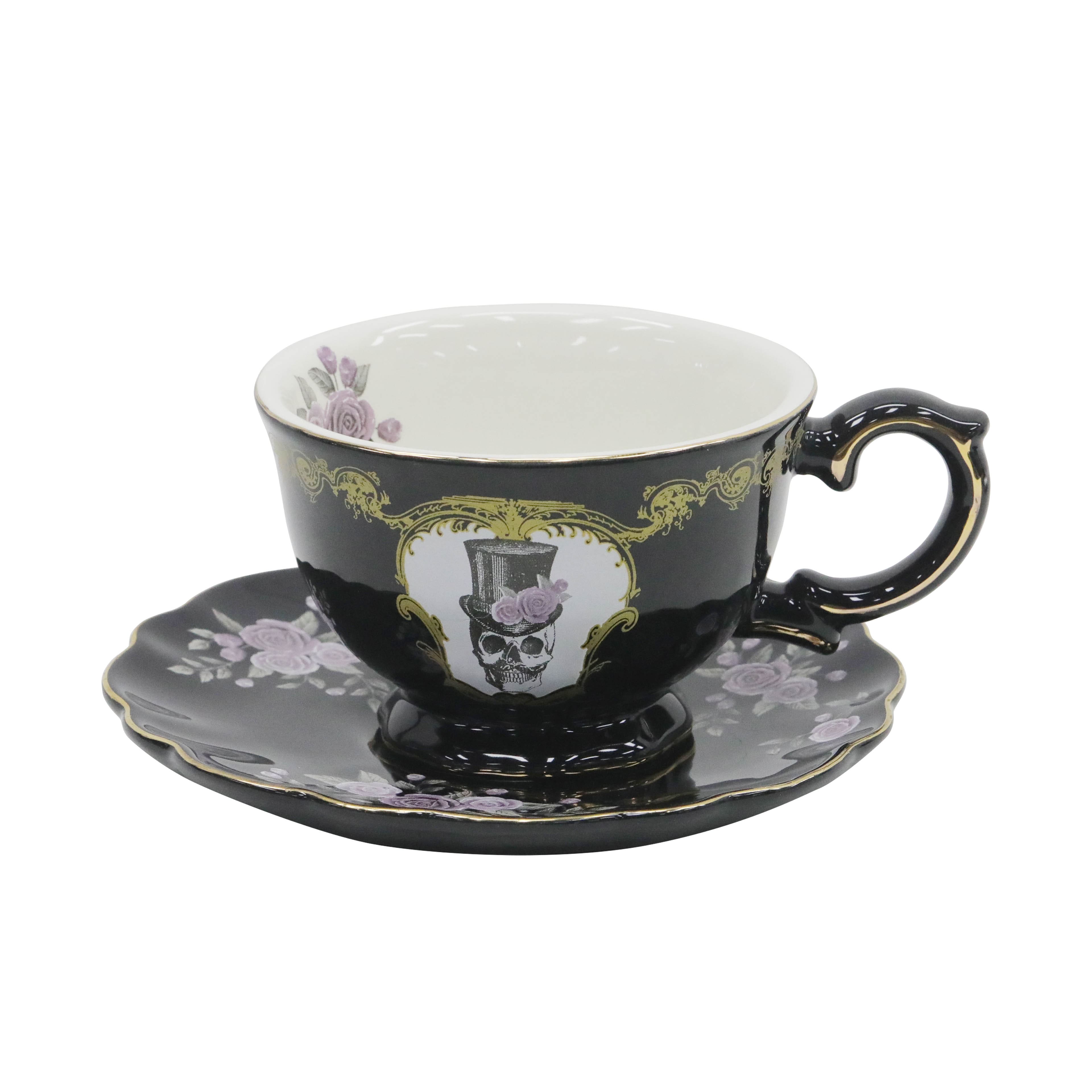 Assorted 7oz. Skull &#x26; Roses Ceramic Teacup &#x26; Saucer Set, 1pc. by Ashland&#xAE;
