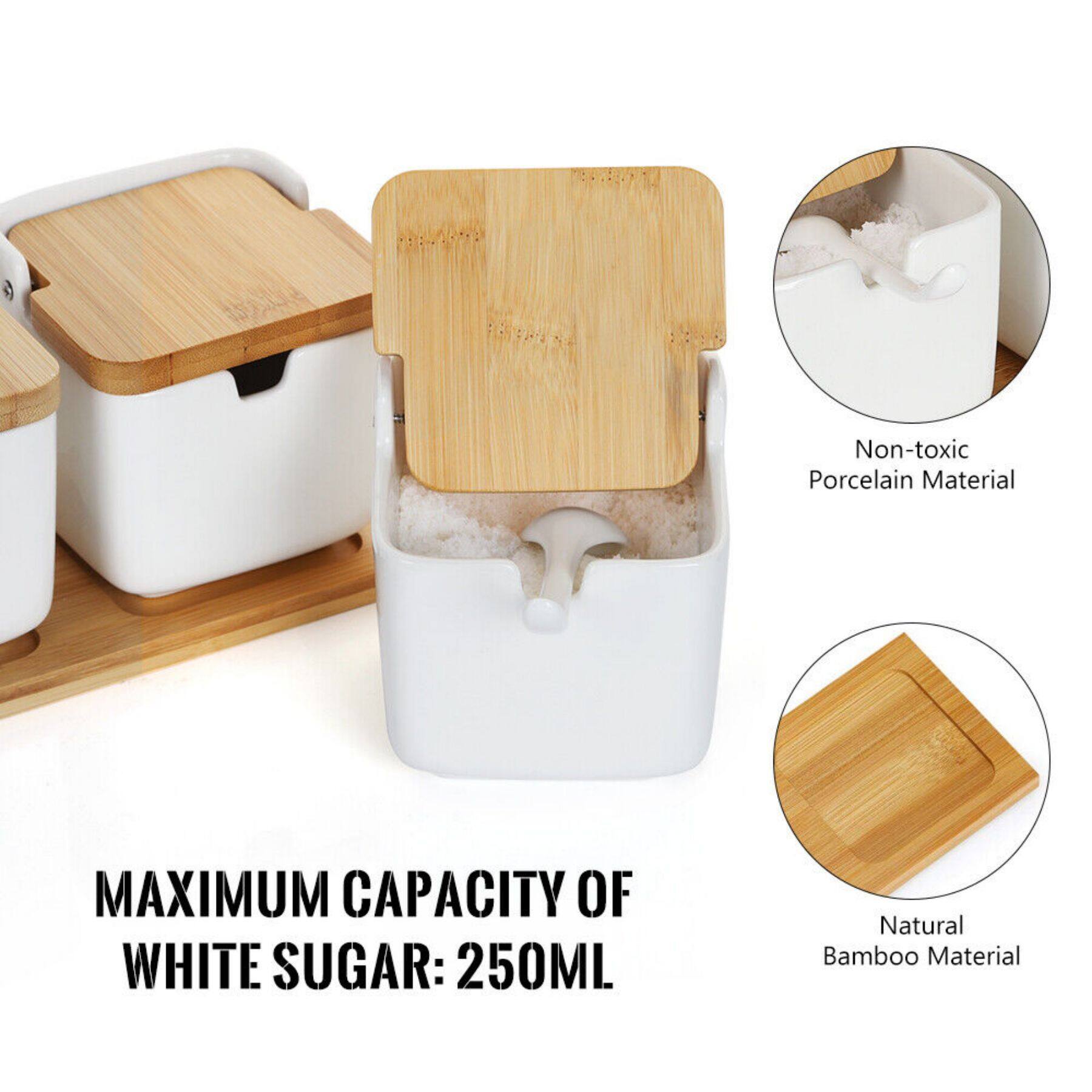 NEX&#x2122; White Ceramic Sugar Bowls with Spoon &#x26; Bamboo Lid Set