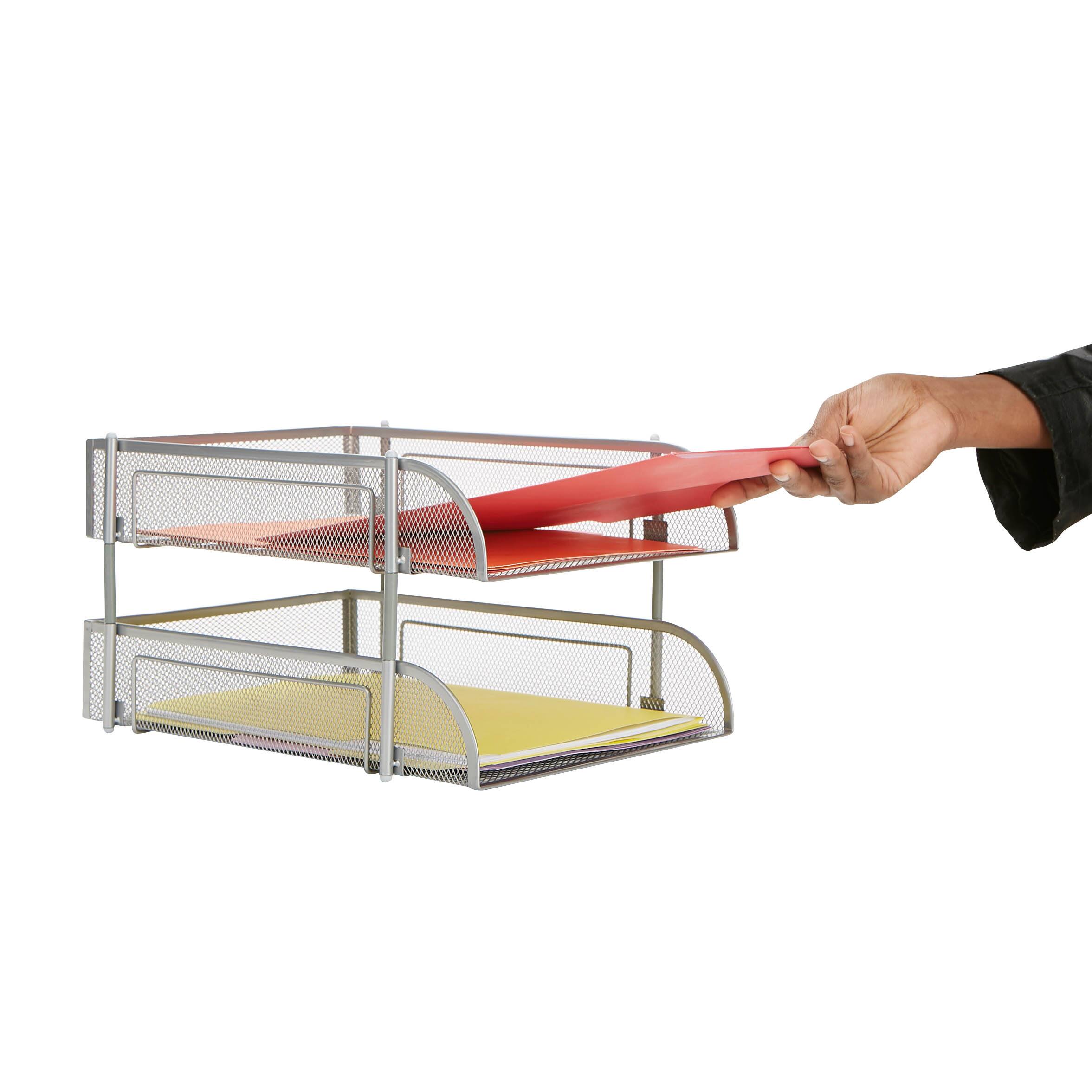 Mind Reader Silver 2 Piece Stackable Metal Mesh Letter Tray