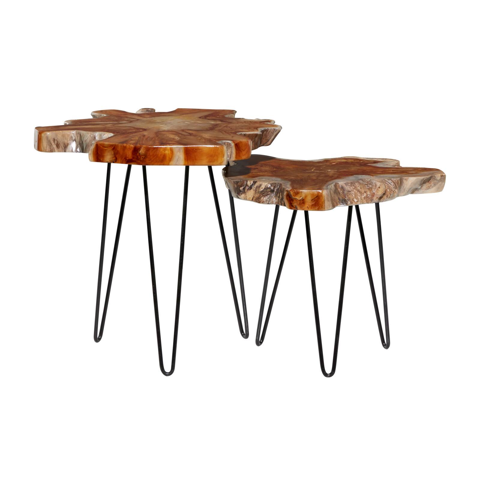 Brown Teak Wood Contemporary Accent Table Set