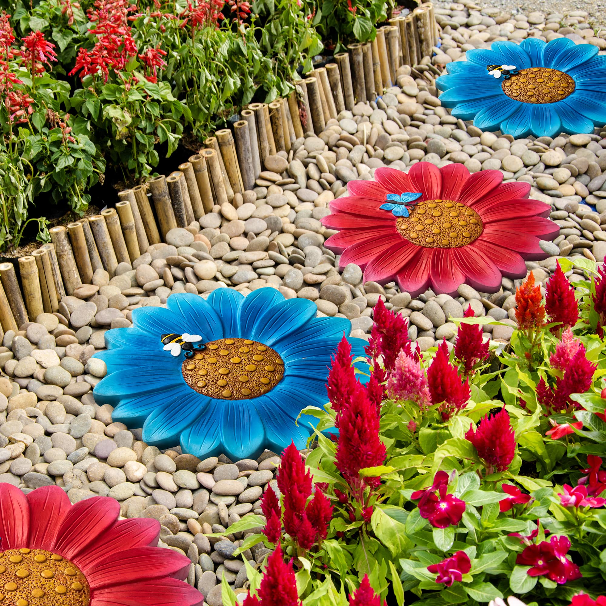 Glitzhome® 10" Cement Flower Textured Stepping Stones Set