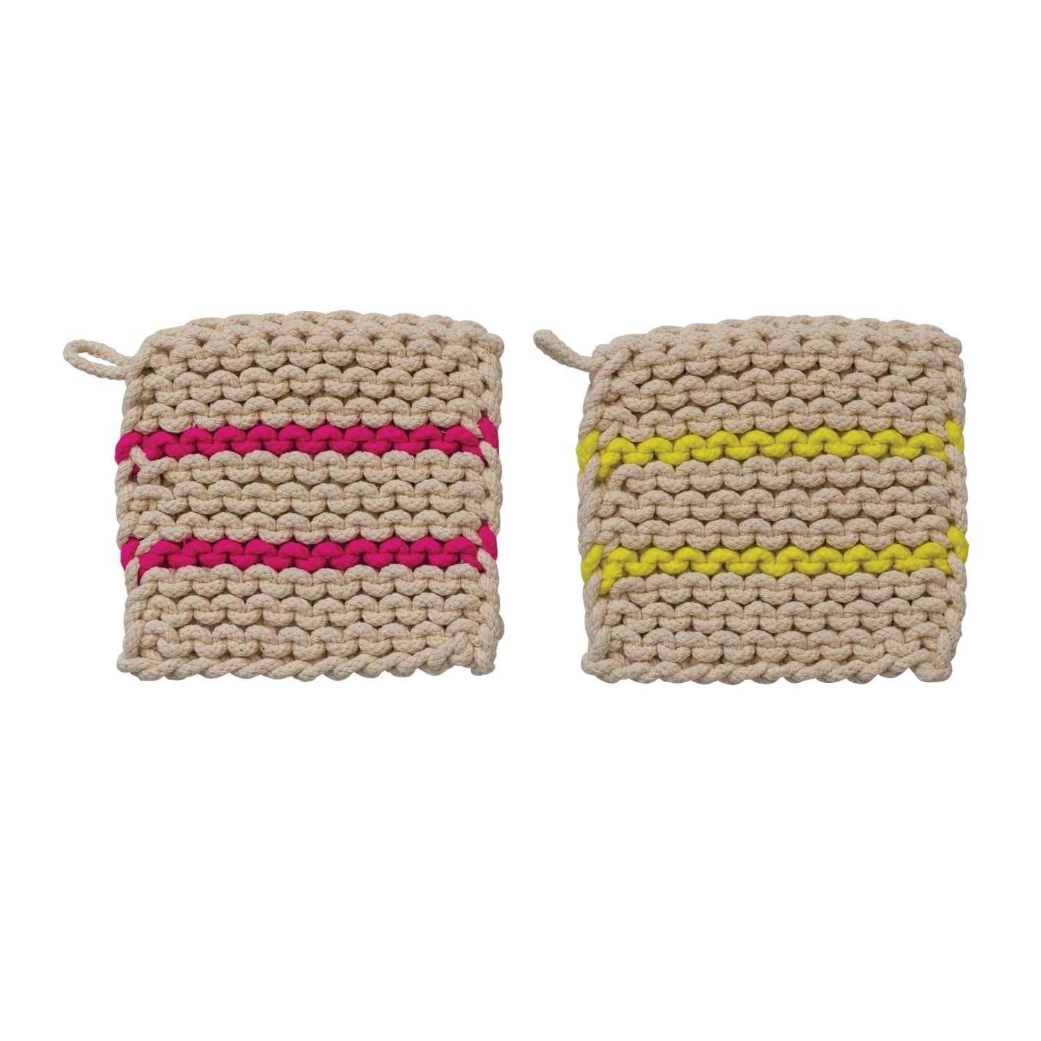 Hello Honey® 8" Neon Striped Multicolor Square Cotton Crocheted Pot Holder Set