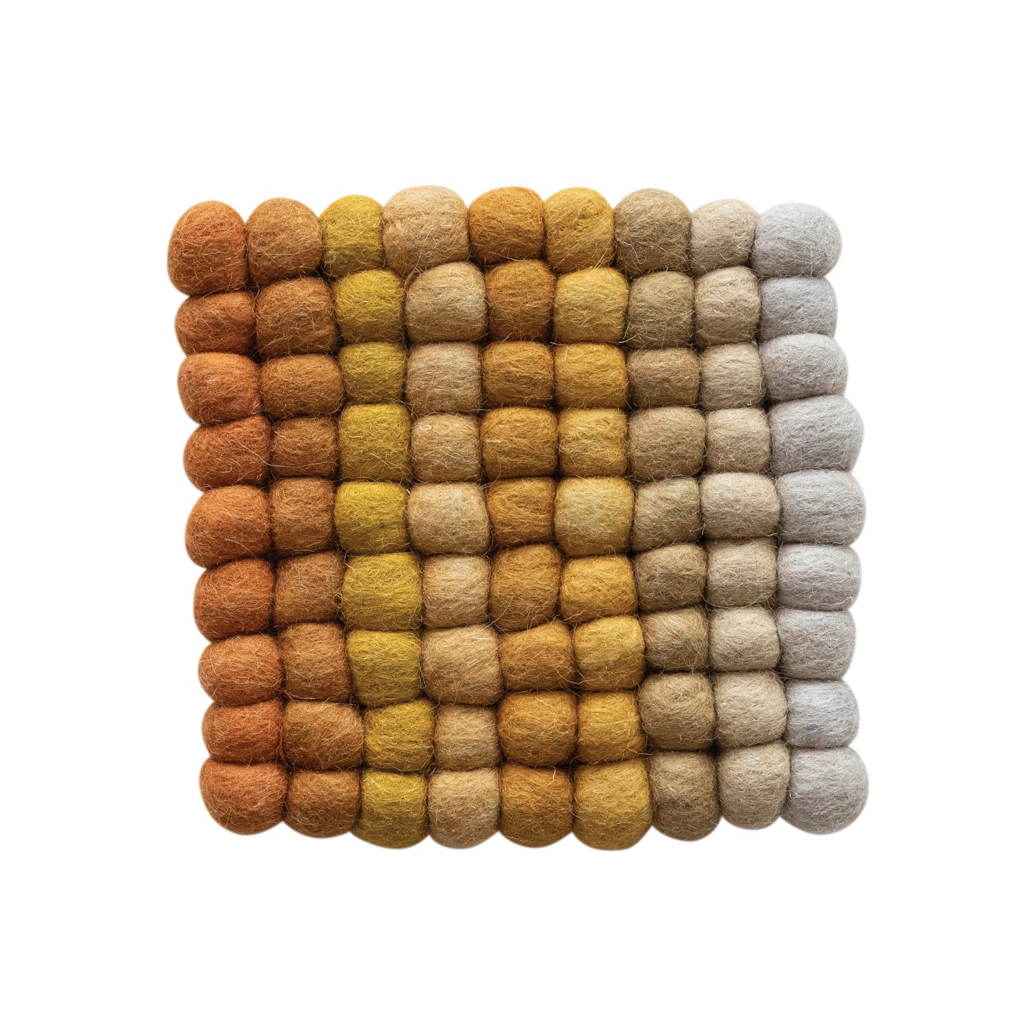Hello Honey&#xAE; 7.5&#x22; Yellow, Orange &#x26; Cream Handmade Wool Felt Ball Square Trivet
