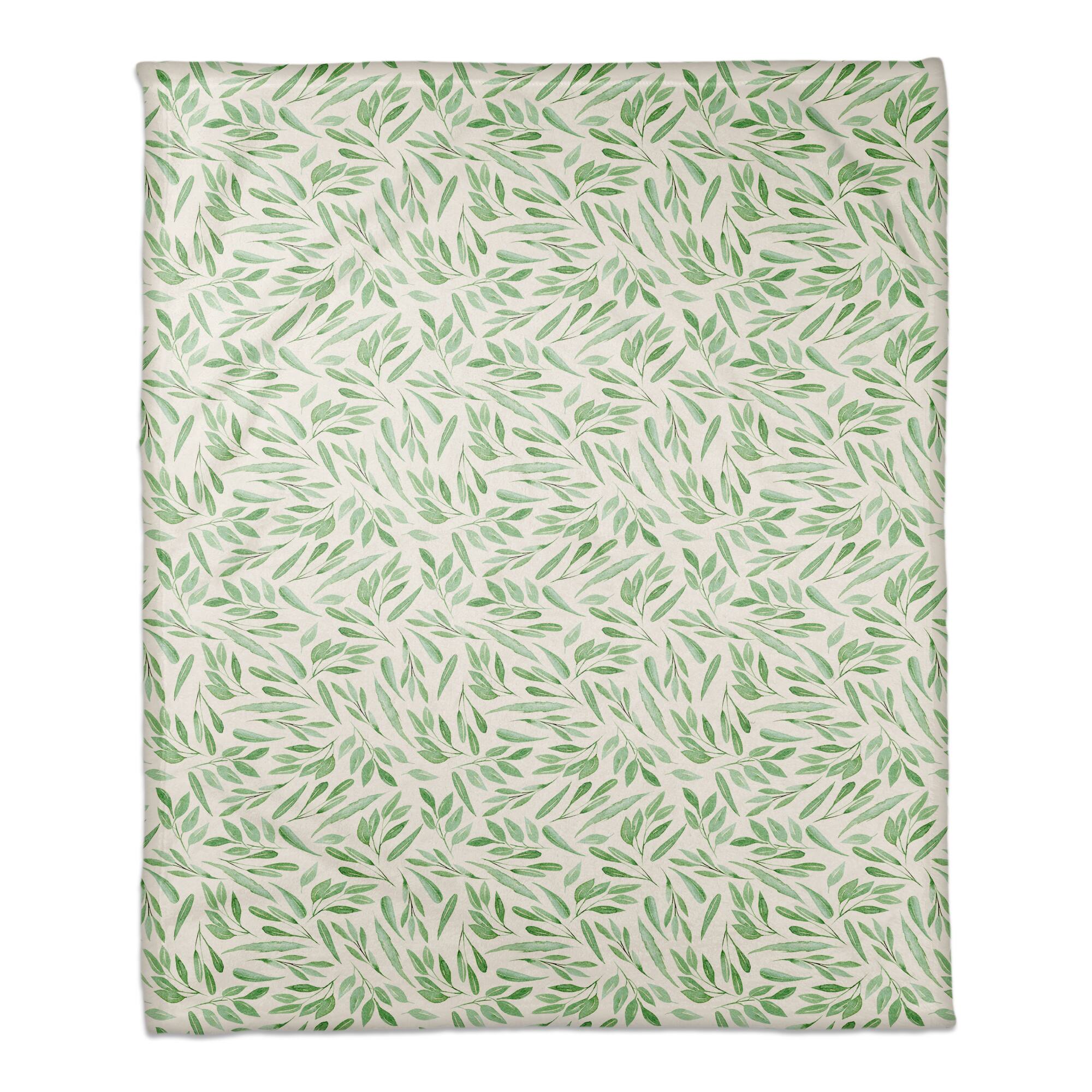 Green Leaf Pattern Fleece Blanket