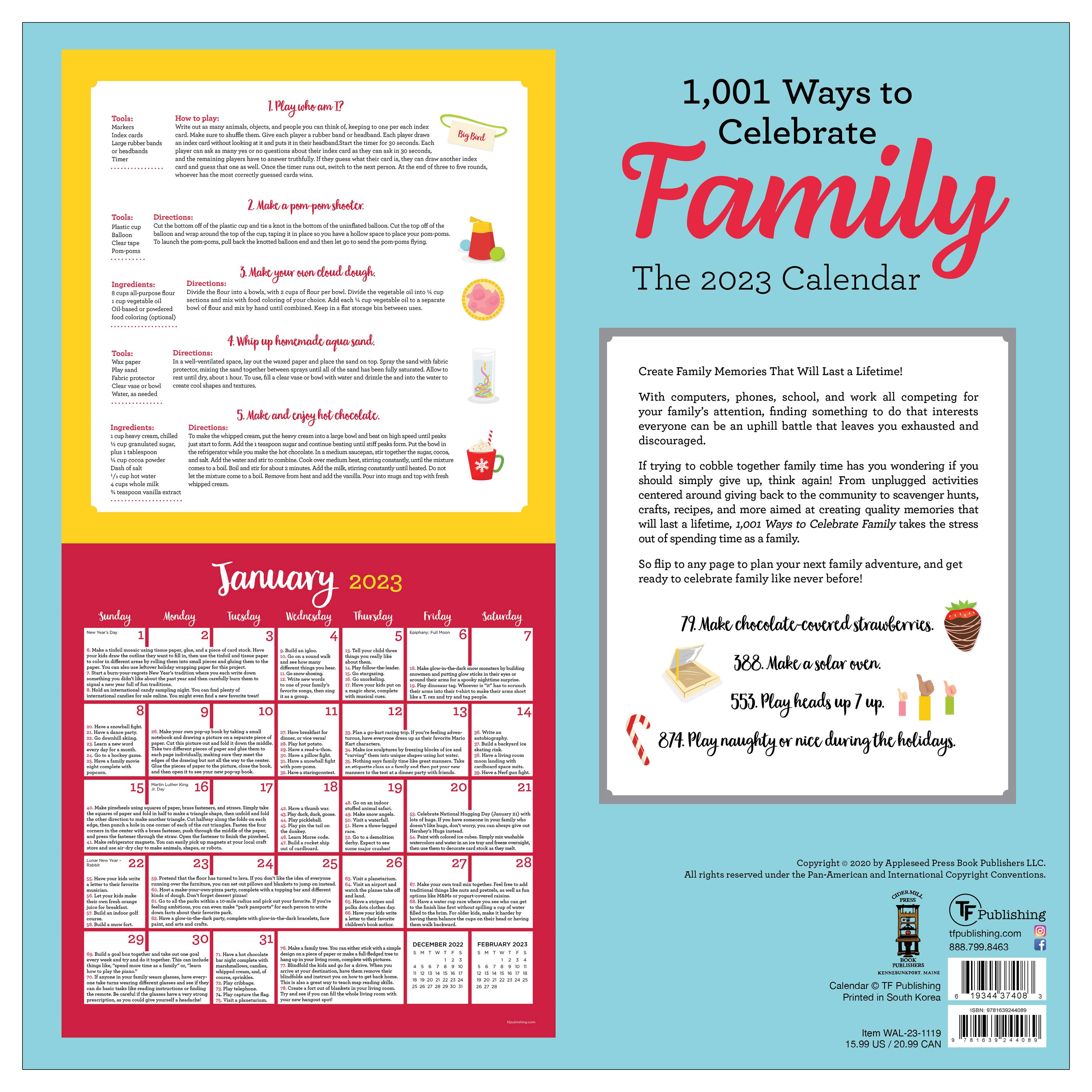 2023 1,001 Ways To Celebrate Family Wall Calendar Wall Calendars