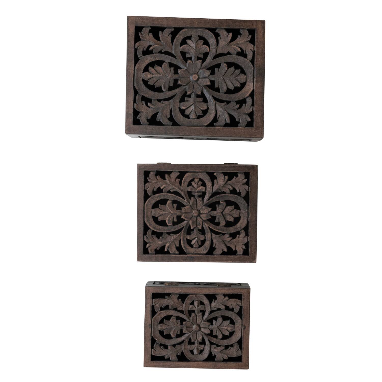 Hello Honey&#xAE; Espresso Carved Reclaimed &#x26; Mango Wood Nesting Boxes Set