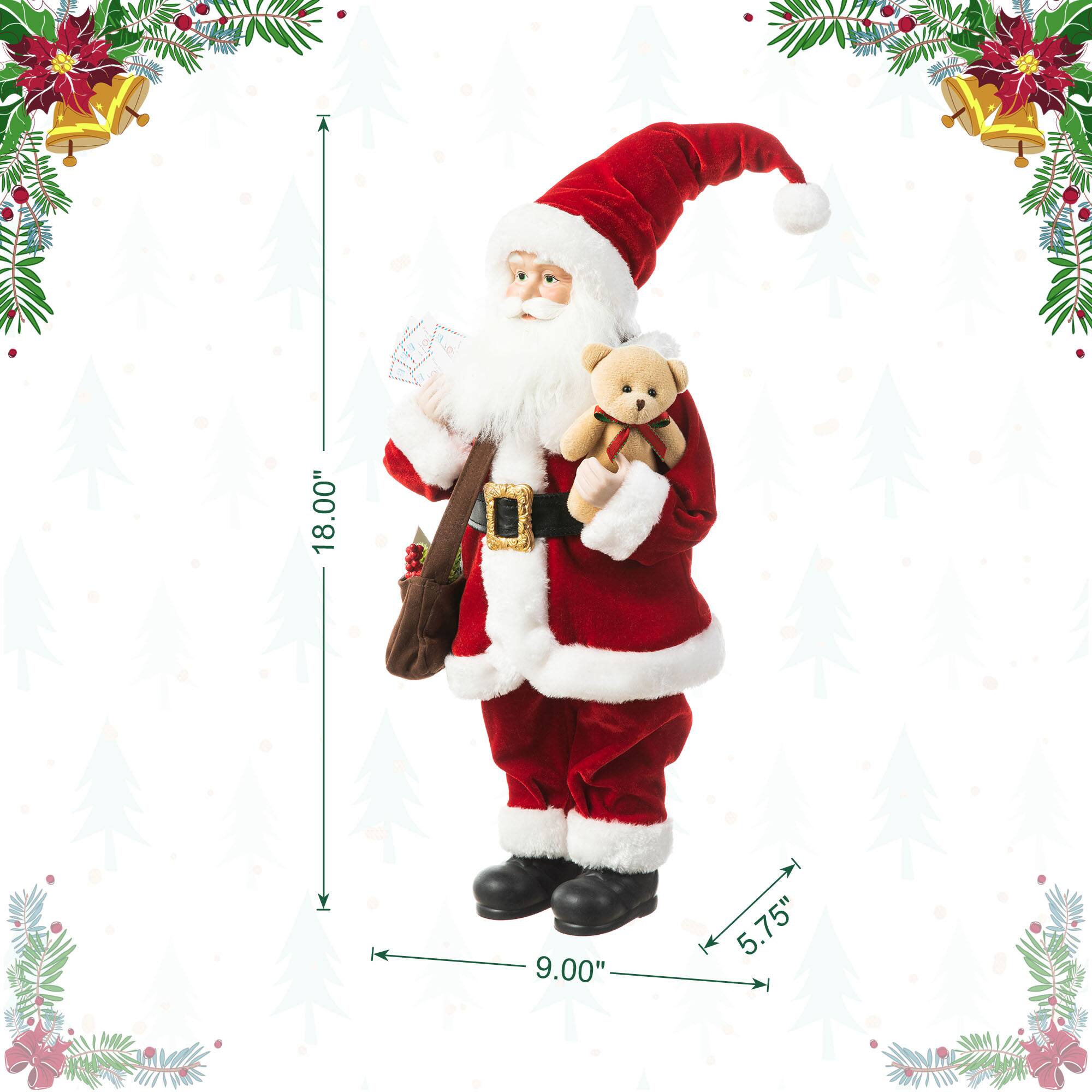 Glitzhome® 18" Faux Fur Christmas Mail Santa Figurine
