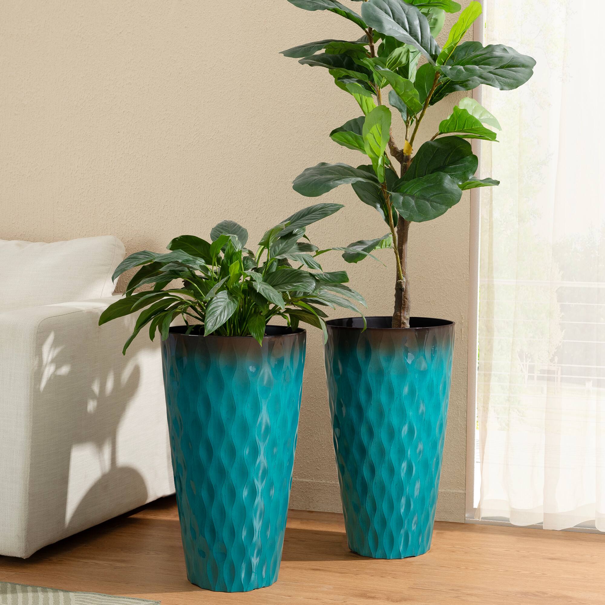 Glitzhome® 23.75" Oversized Wavy Texture Tall Plastic Planters, 2ct.
