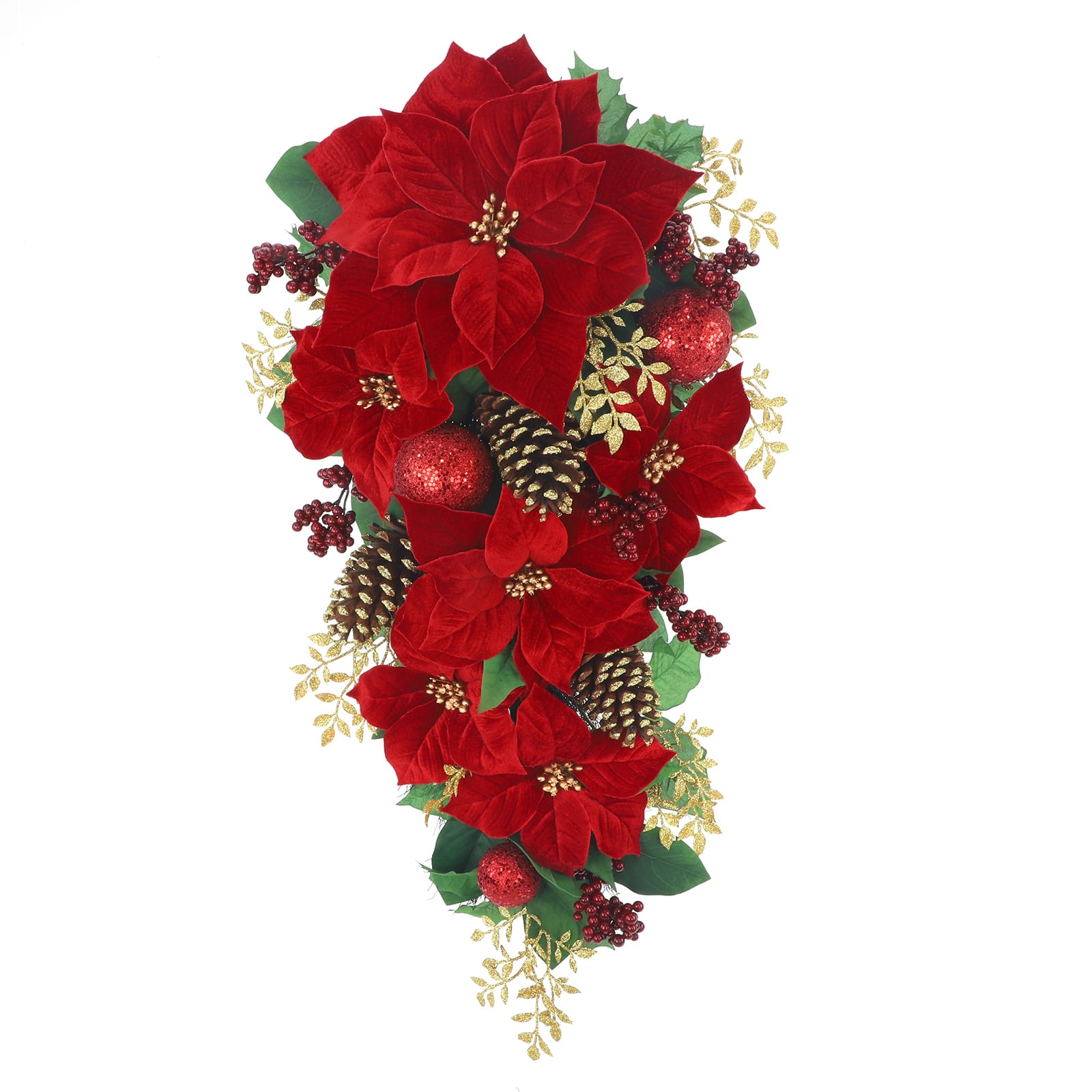 27&#x22; Red Poinsettia &#x26; Glittery Gold Pinecone Teardrop by Ashland&#xAE;