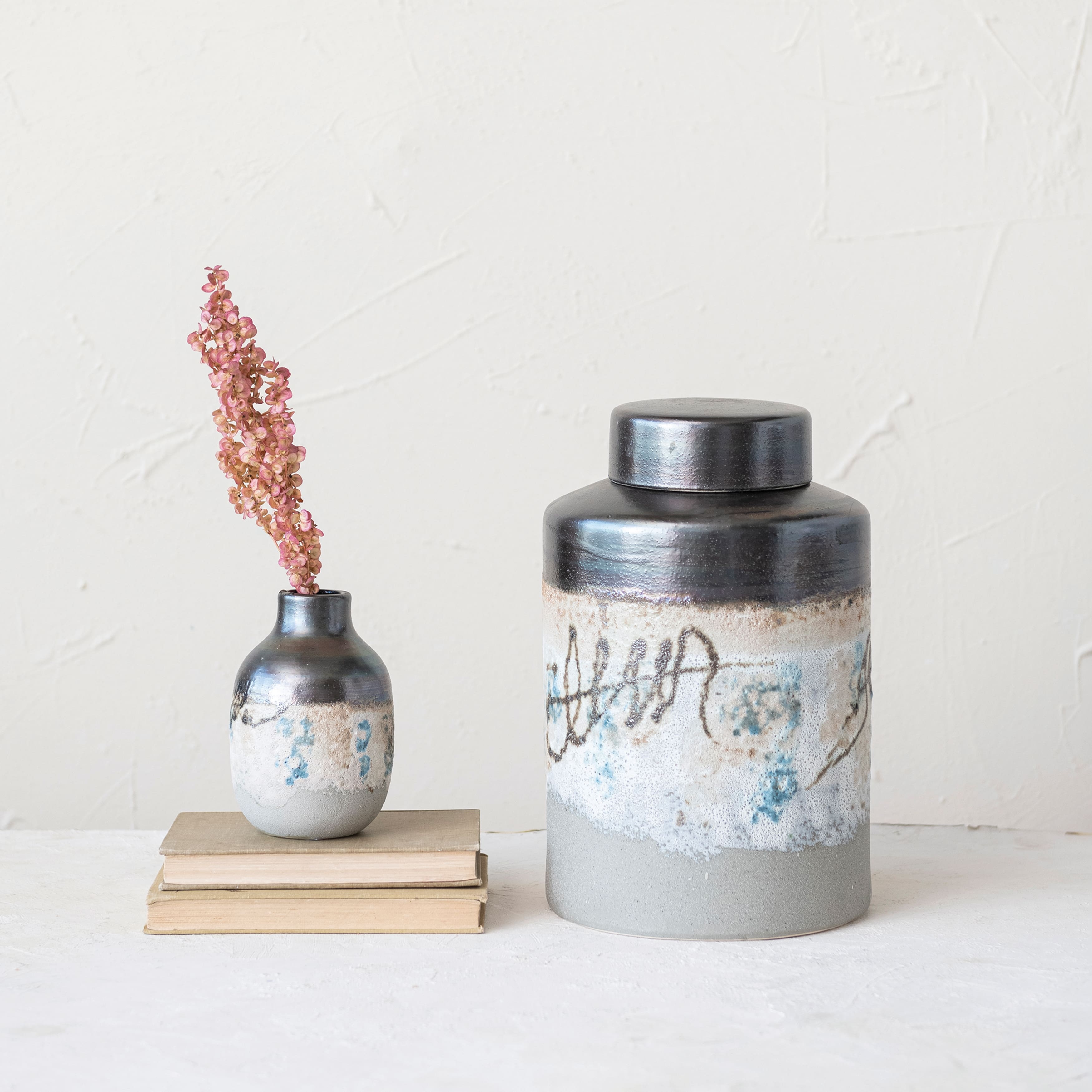 Hello Honey® 6" Neutral Hand Painted Stoneware Vase