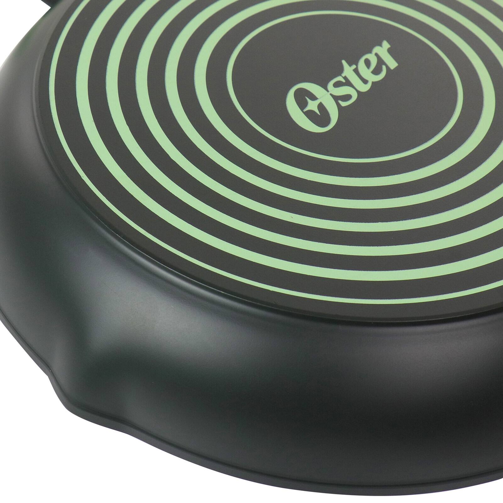 Oster Rigby 12'' Green Aluminum Nonstick Frying Pan with Pouring Spouts