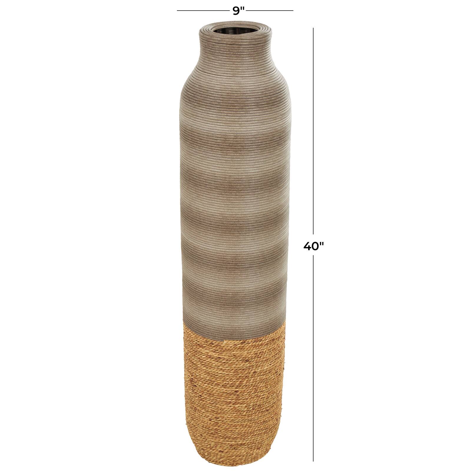 40" Brown Seagrass Handmade Ribbed Vase with Coiled Seagrass Base