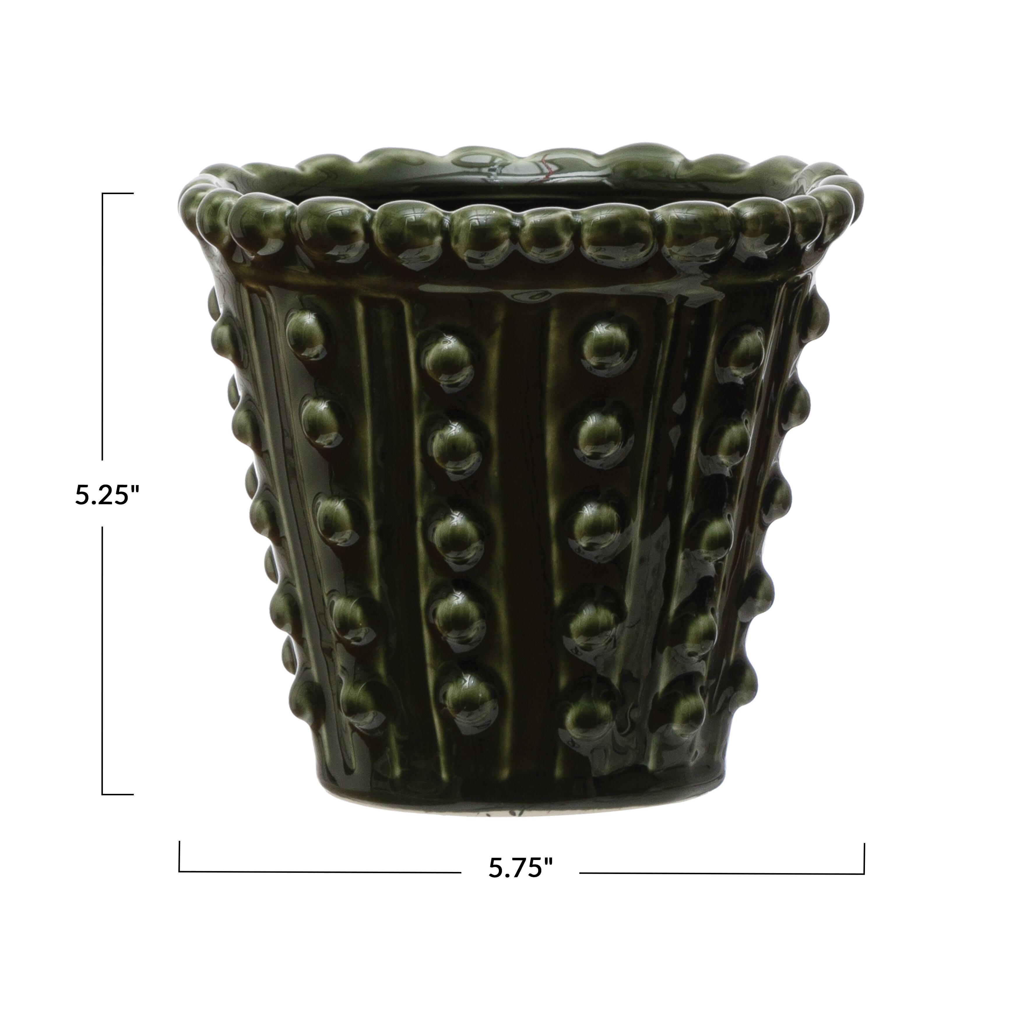 Hello Honey® Green Stoneware Hobnail Planter