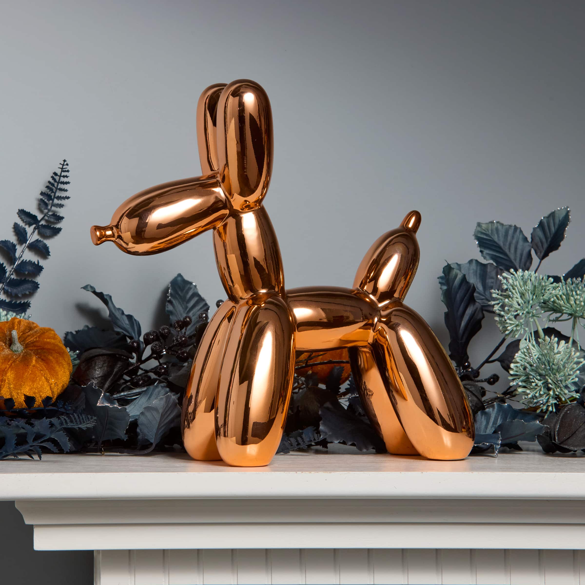 11" Electroplated Orange Balloon Dog Figurine