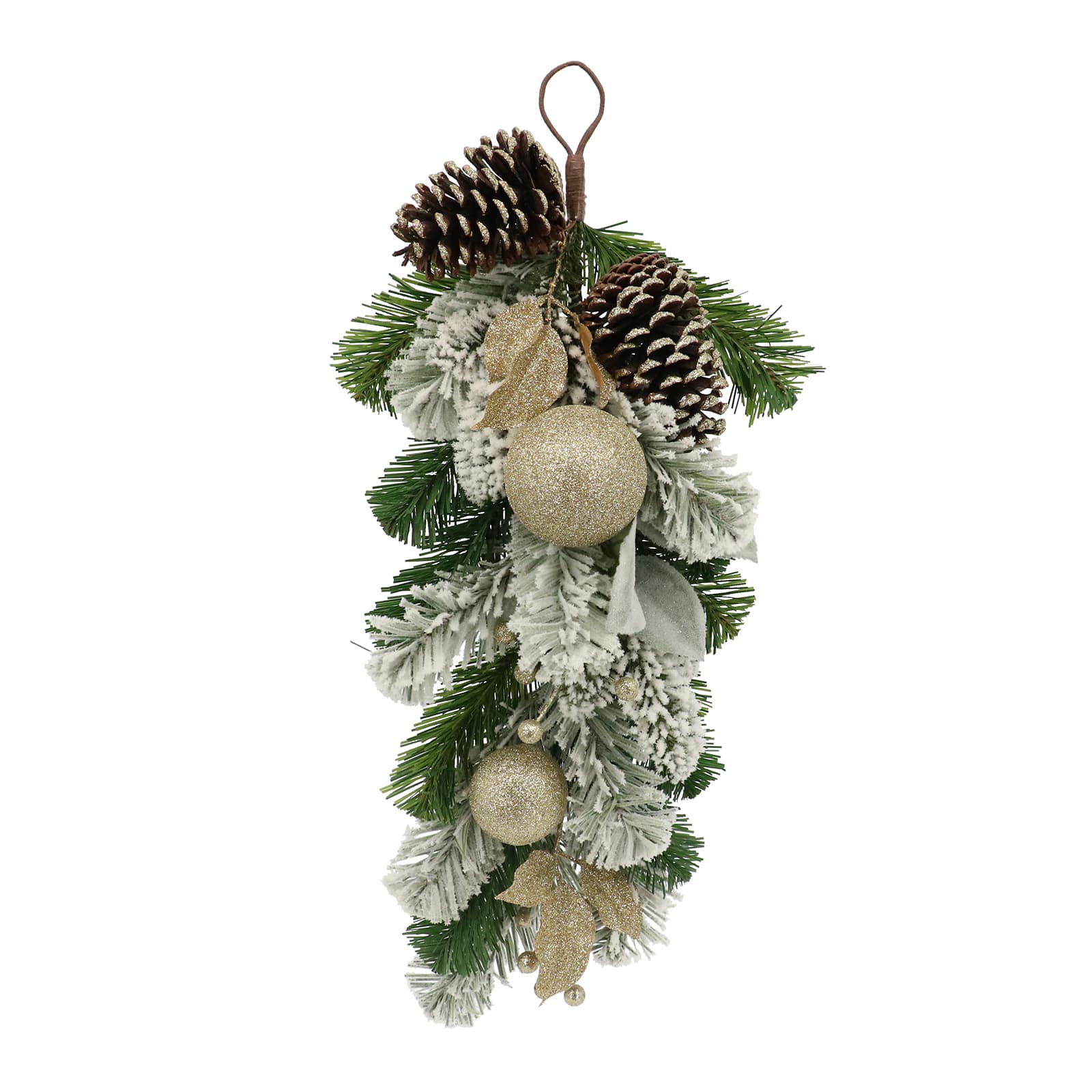 24&#x22; Snowy Pine, Pinecone &#x26; Gold Ornament Teardrop by Ashland&#xAE;