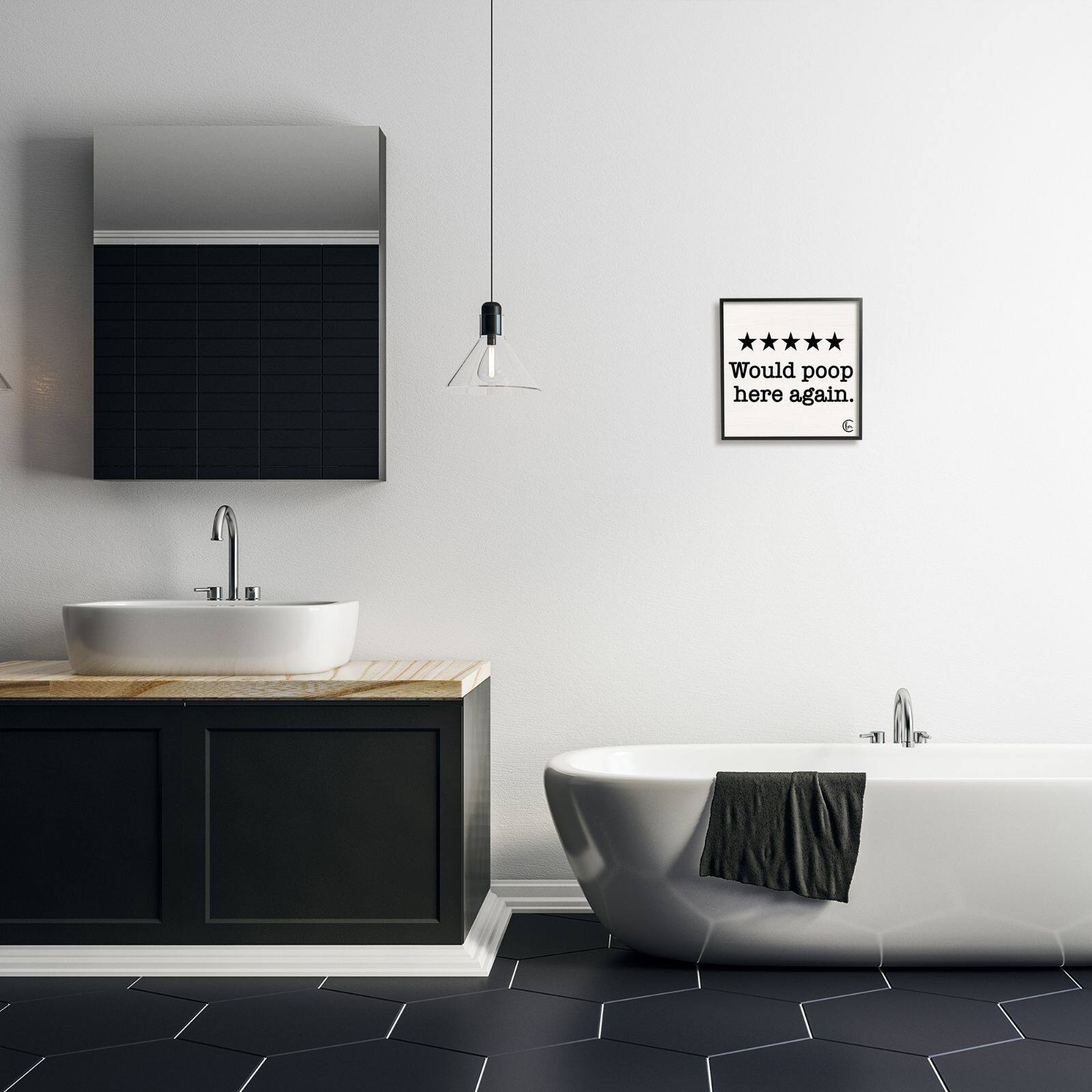 Stupell Industries Bathroom Rating Five Starts Would Poop Here Again Black and White Sign Framed Wall Art