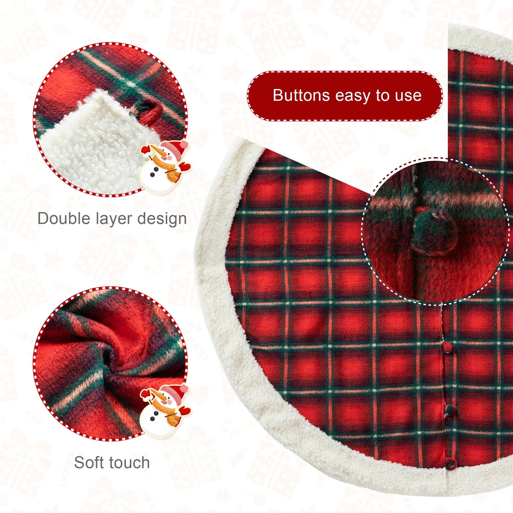 Glitzhome® 60" Red & Black Plaid Reversible Sherpa/Flannel Christmas Tree Skirt