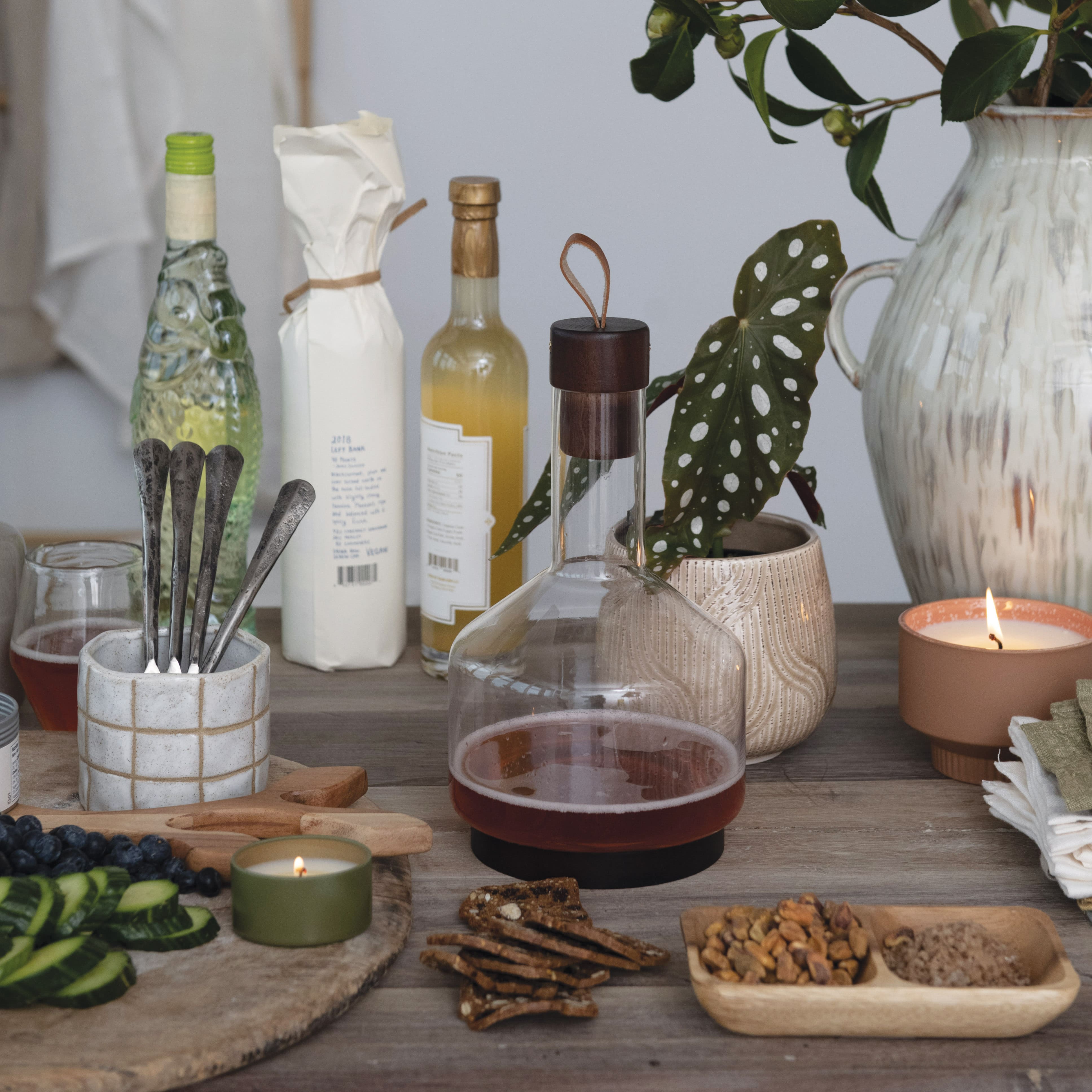 62oz. Glass Carafe with Walnut Brown Acacia Wood Base &#x26; Stopper