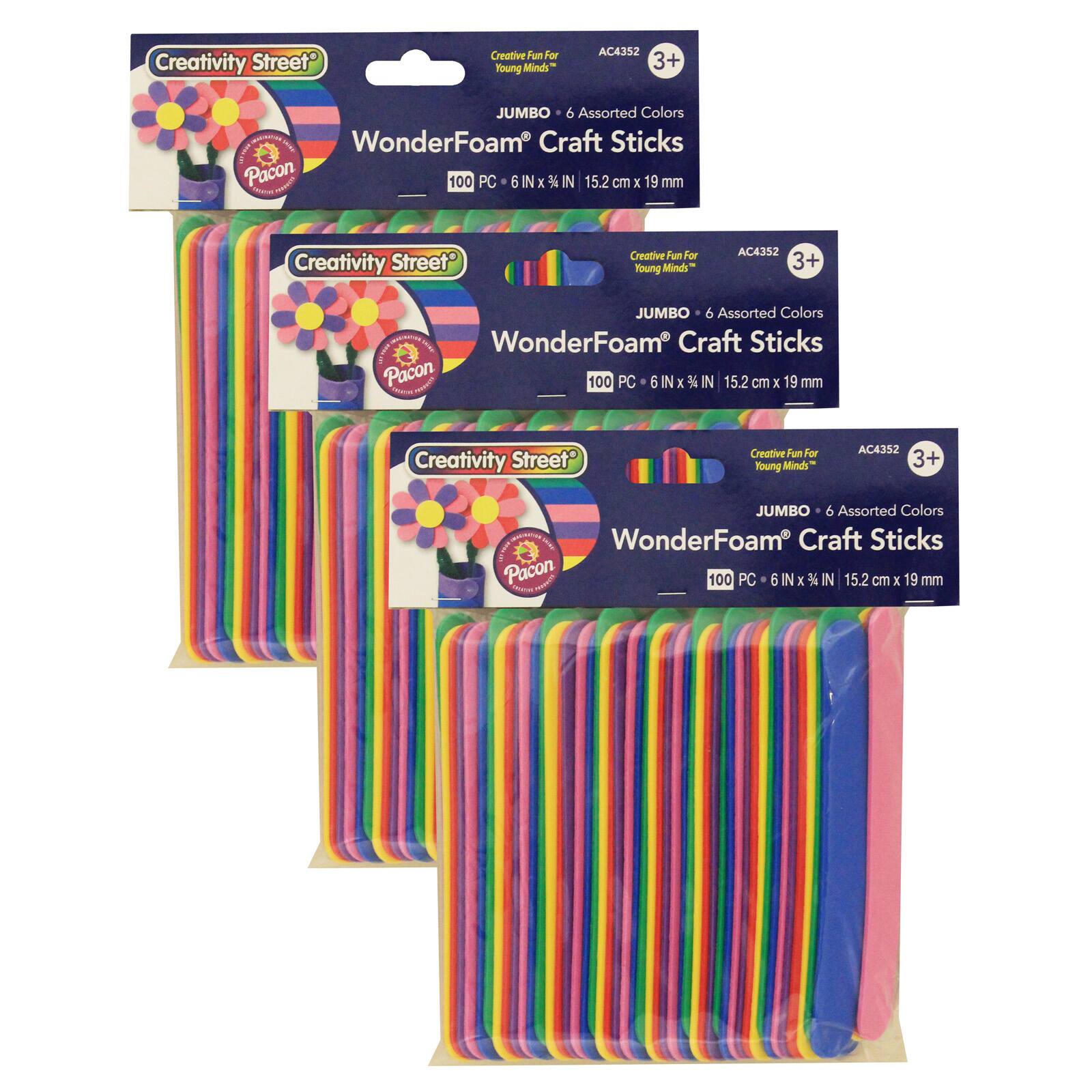 Creativity Street® WonderFoam® Jumbo Mixed Color Craft Sticks, 3 Packs of 100