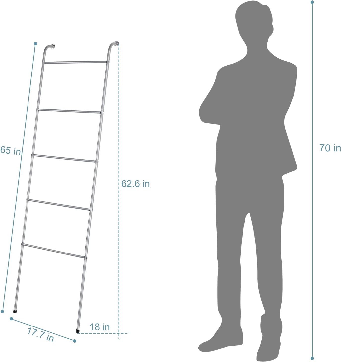 NEX™ 5ft. 5-Tier Silver Wall-Mounted Metal Towel Ladder