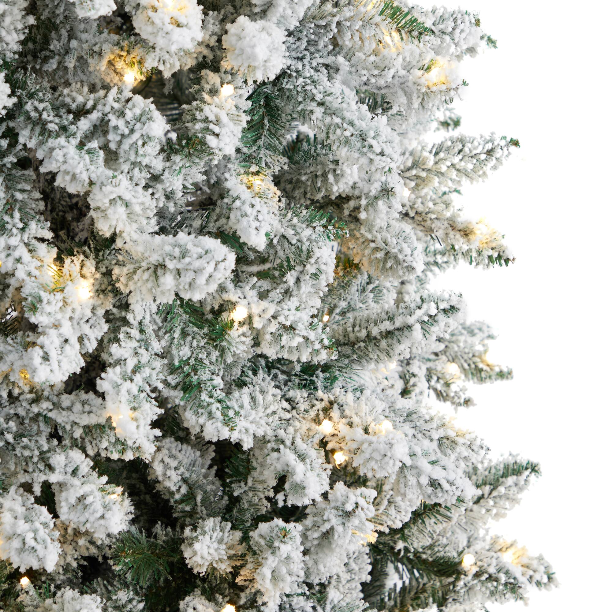 9ft. Pre-Lit Slim Flocked Montreal Fir Artificial Christmas Tree, White LED Lights