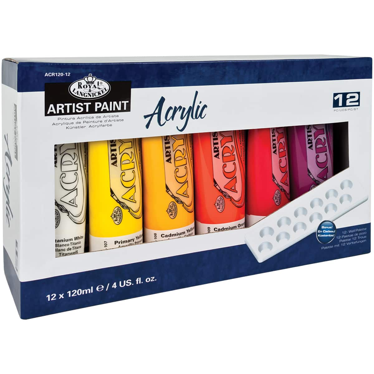 Royal & Langnickel Essentials Acrylic Painting Set, 12 - 12ml colors & 2  brushes, 14pc