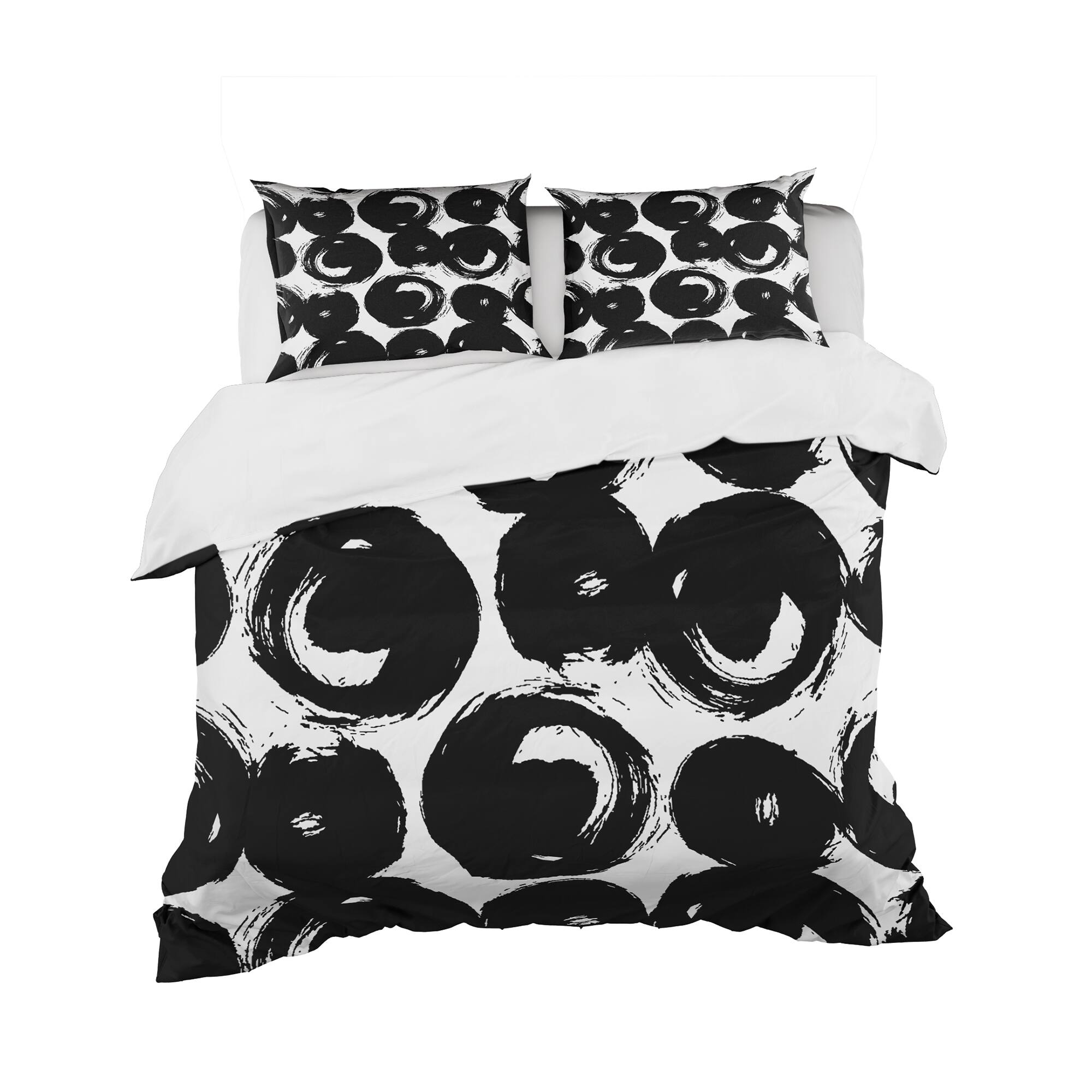 Designart &#x27;Black Circles on White Background&#x27; Modern &#x26; Contemporary Bedding Set - Duvet Cover &#x26; Shams