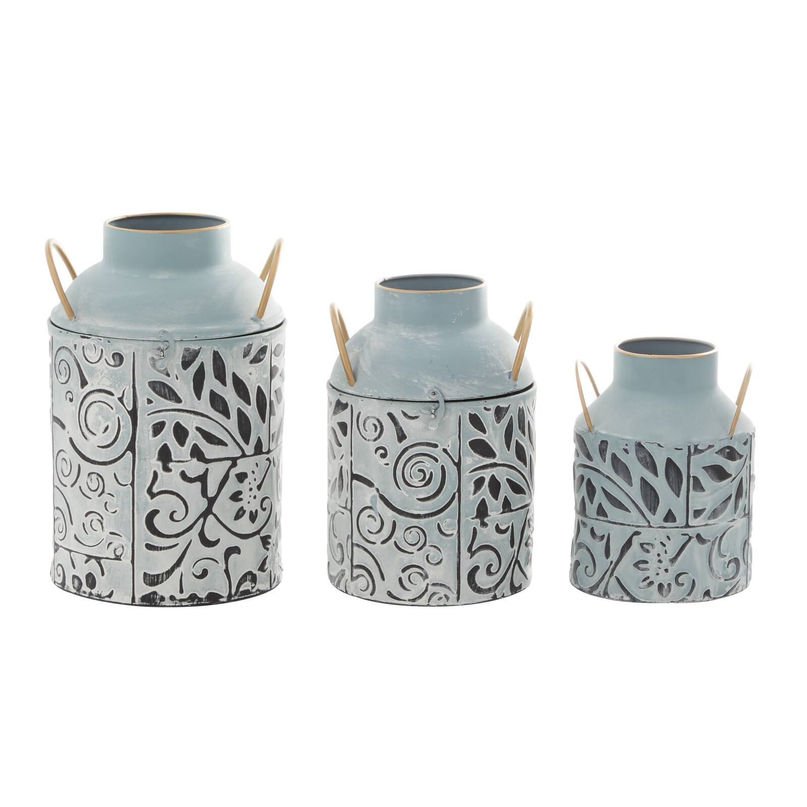 Set of 3 Blue Metal Farmhouse Vase, 9&#x22;, 11&#x22;, 13&#x22;