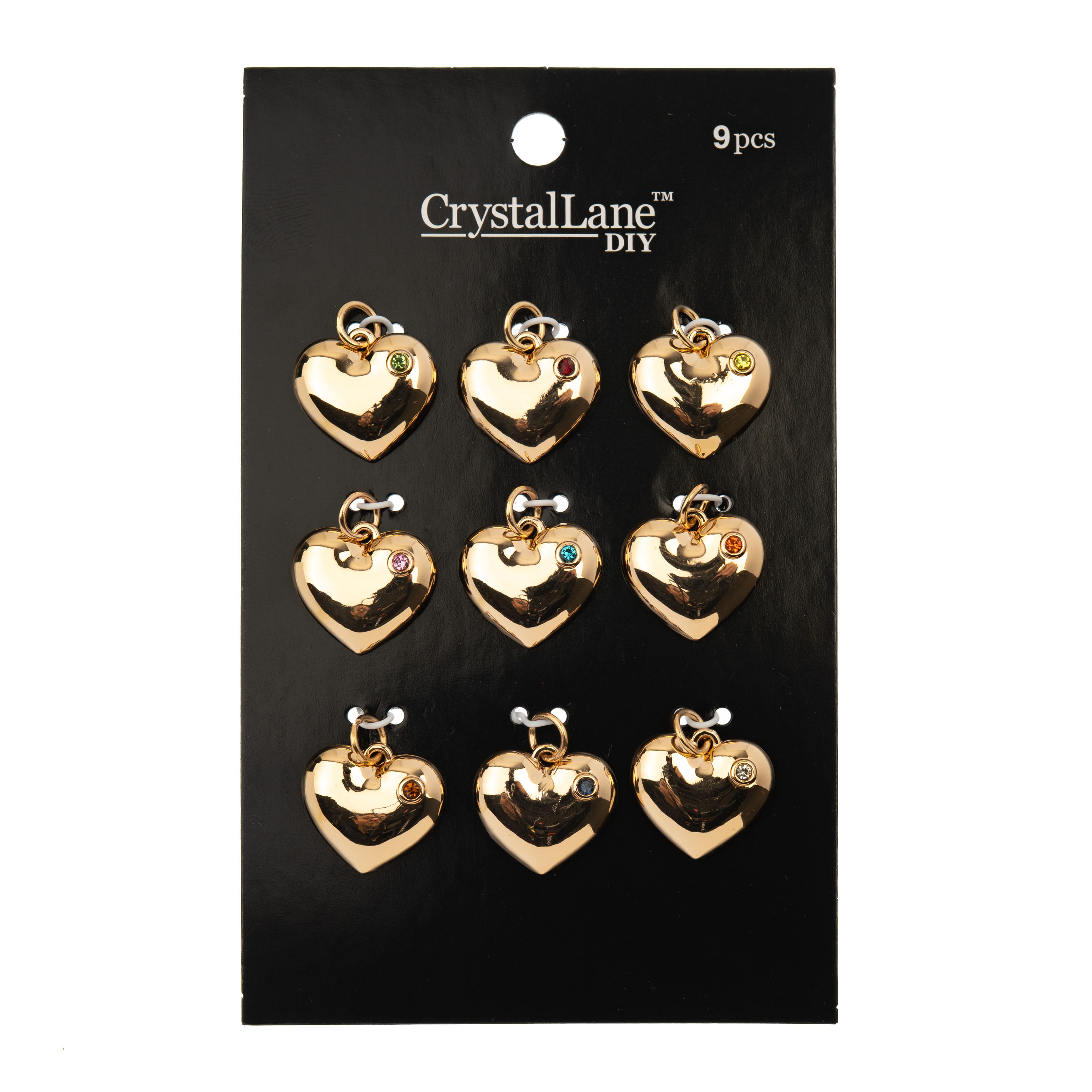 Crystal Lane DIY Gold Rhinestone Heart Charms, 9ct.