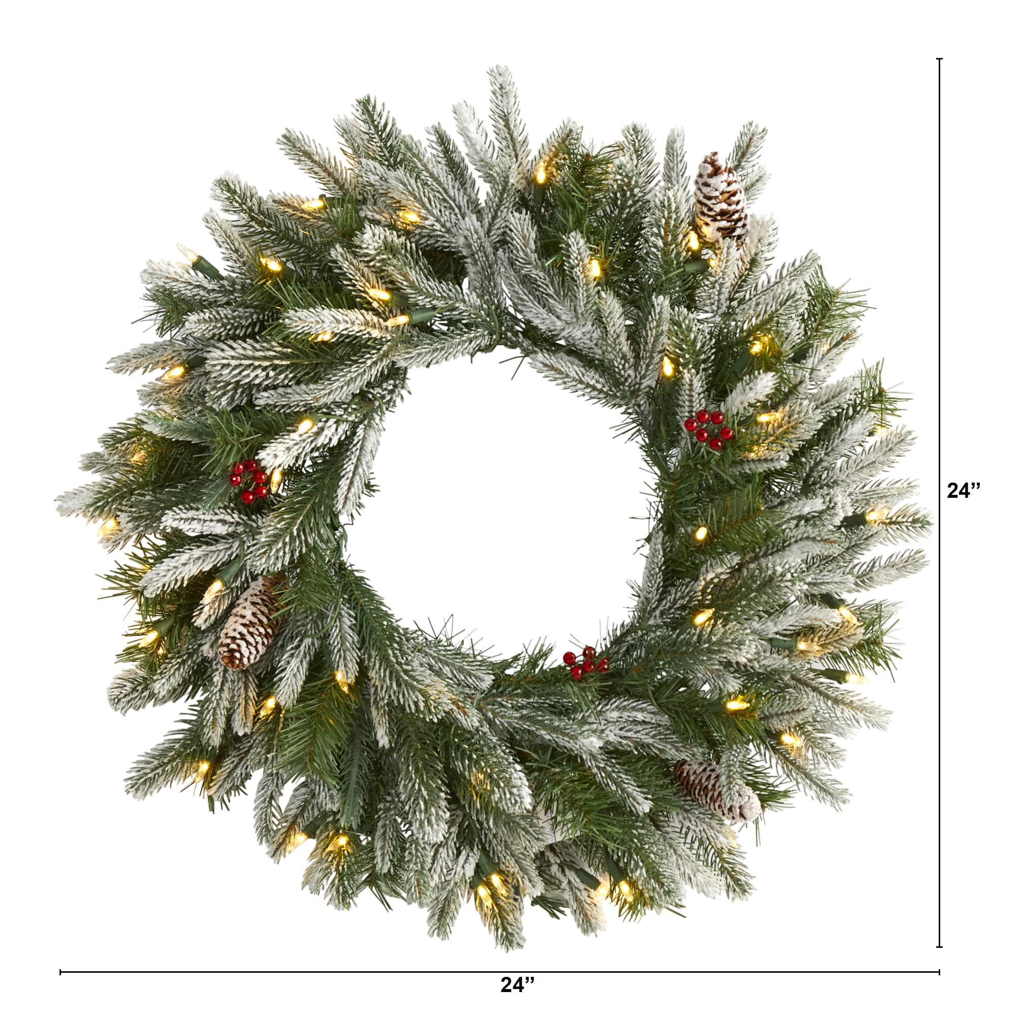 24&#x22; LED Snowed Pinecone Christmas Wreath