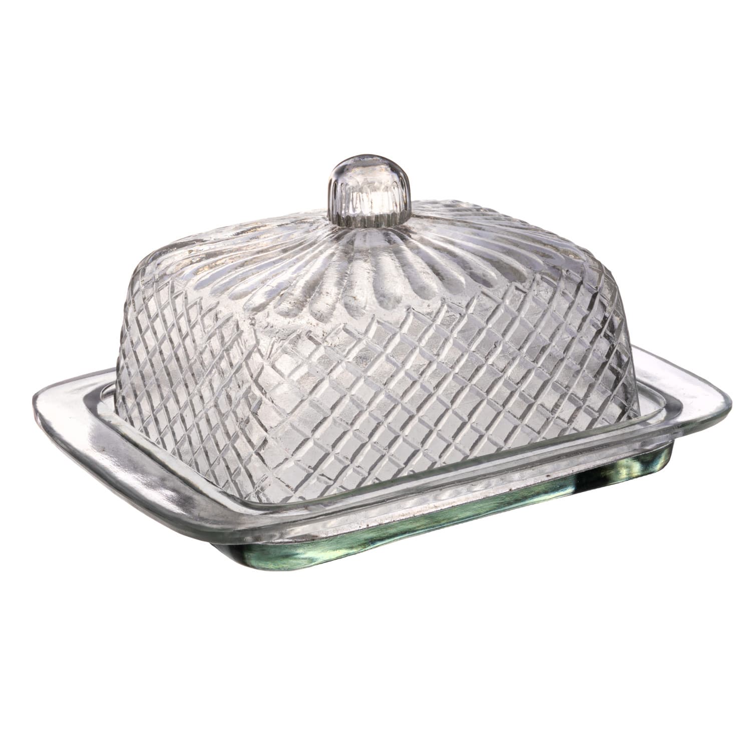 6.75&#x22; Clear Embossed Reclaimed Glass Butter Dish