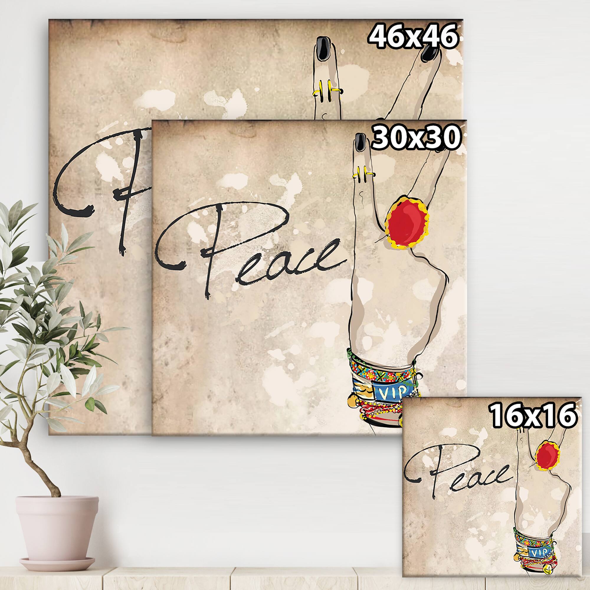 Designart - Gypsy Hippy Hand Peace - Cottage Canvas Wall Art
