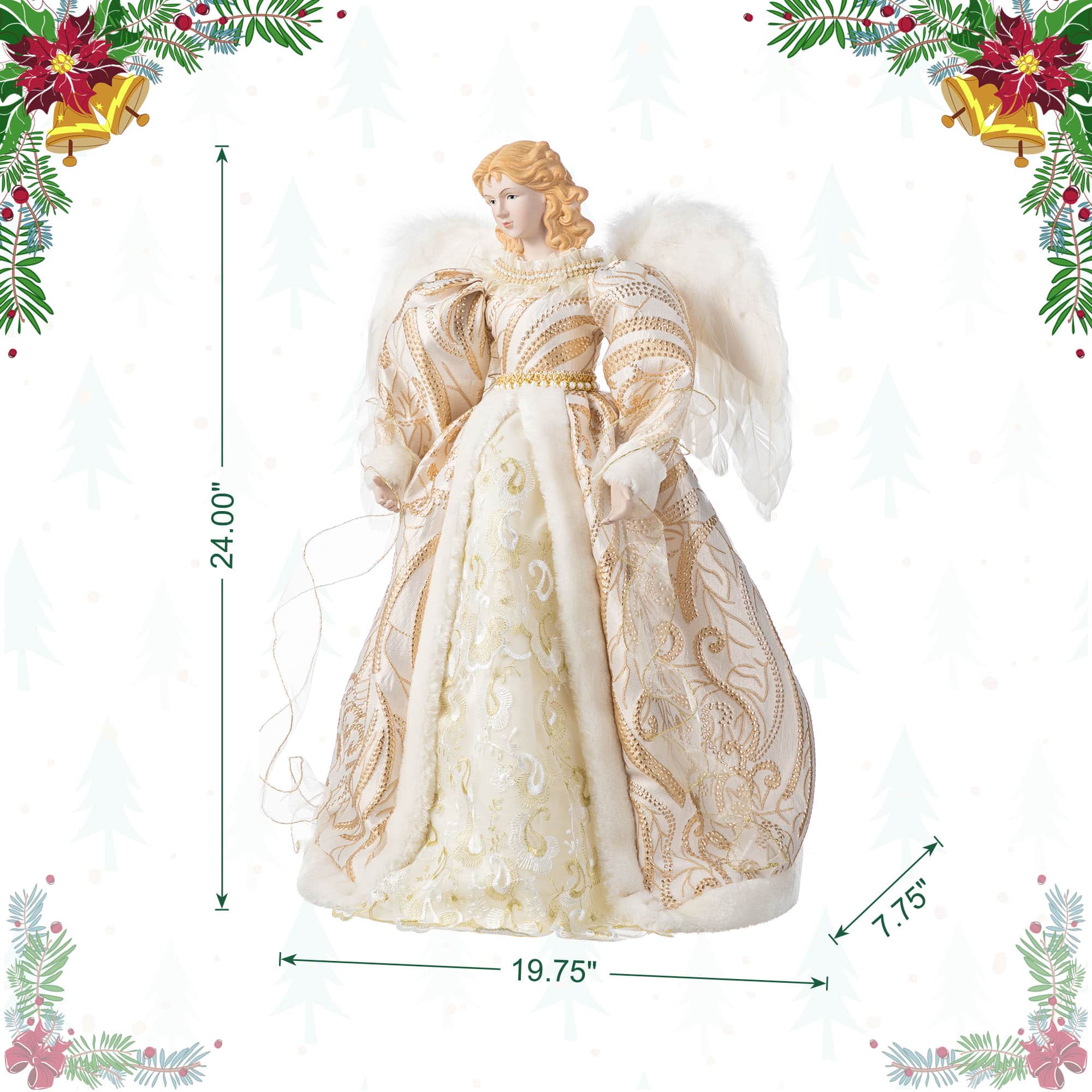 Glitzhome&#xAE; 24&#x22;H Faux Fur &#x26; PVC Christmas Elegant Angel Tree Topper with Porcelain Face