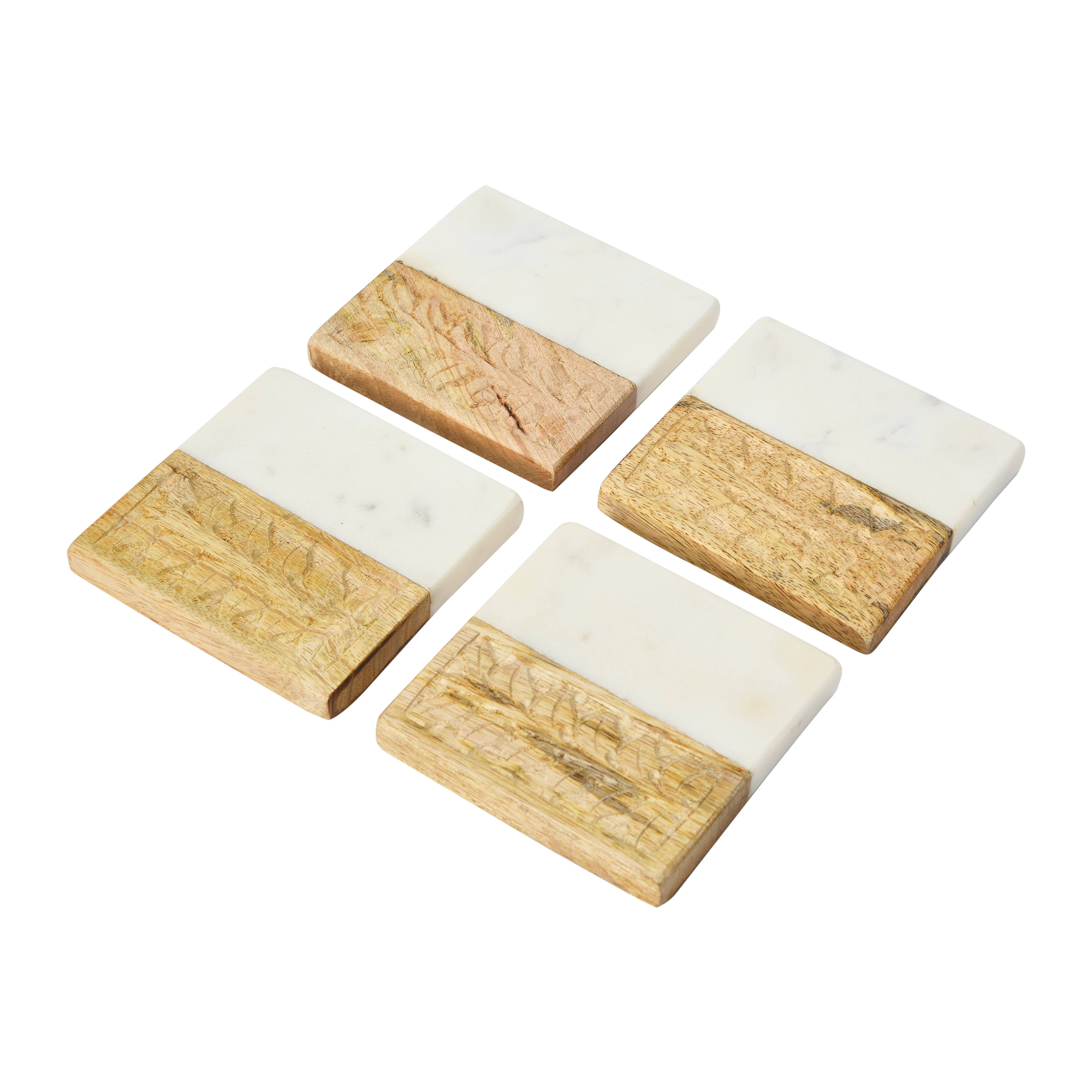 Hello Honey® Hand-Carved Engraved Mango Wood Square Trivets, 4ct.