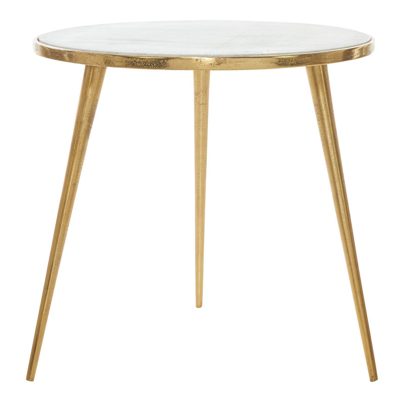 20'' Gold Aluminum & White Marble Modern Accent Table