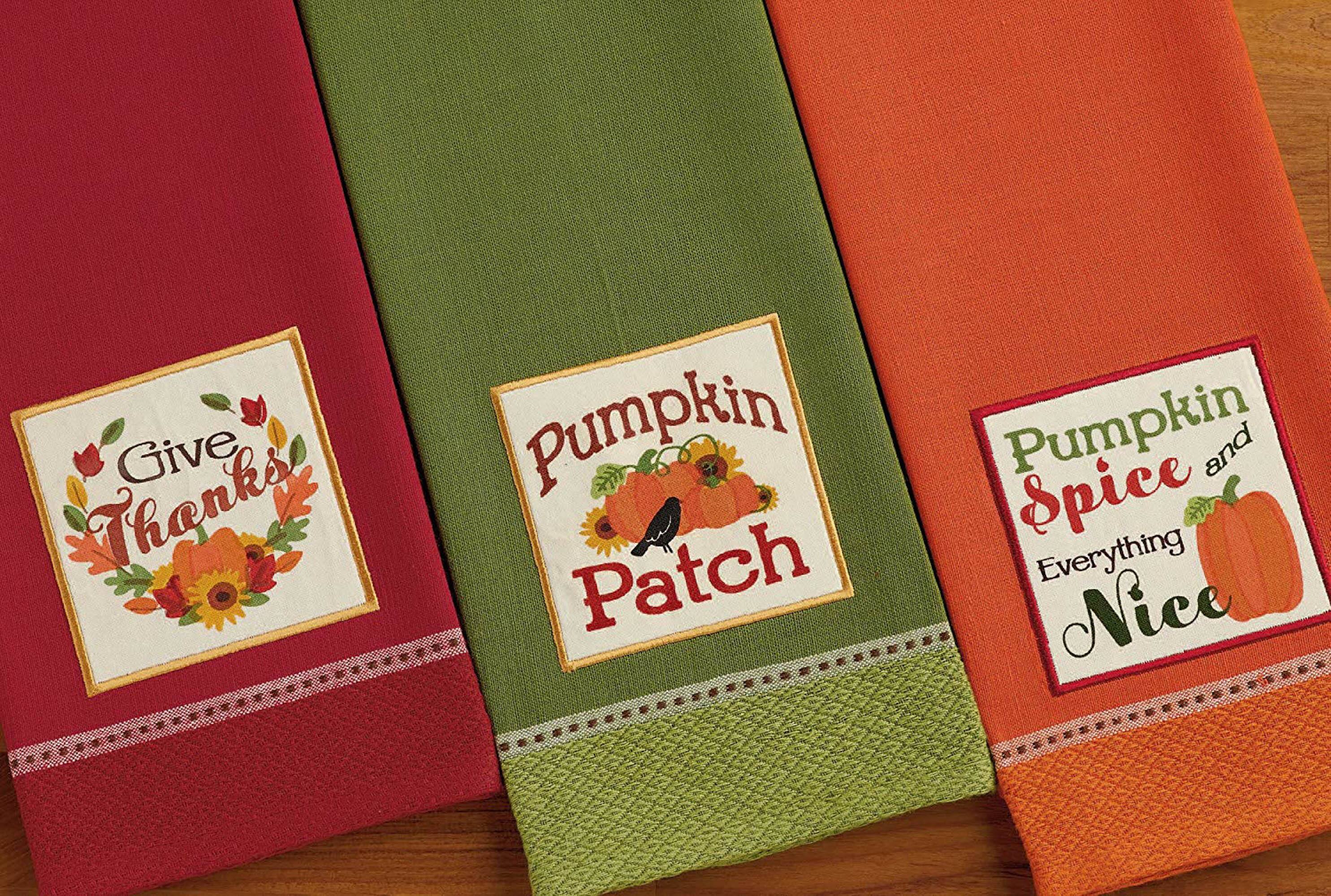 DII&#xAE; Assorted Country Pumpkin Embroidered Dishtowel Set