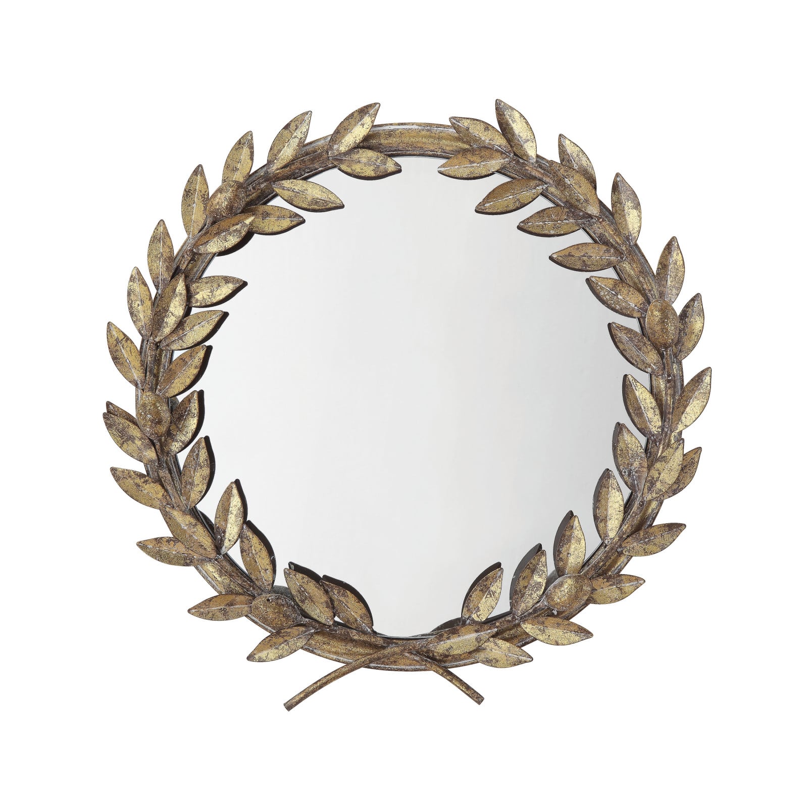Hello Honey® 18.5" Framed Round Antique Gold Metal Laurel Wreath Wall Mirror